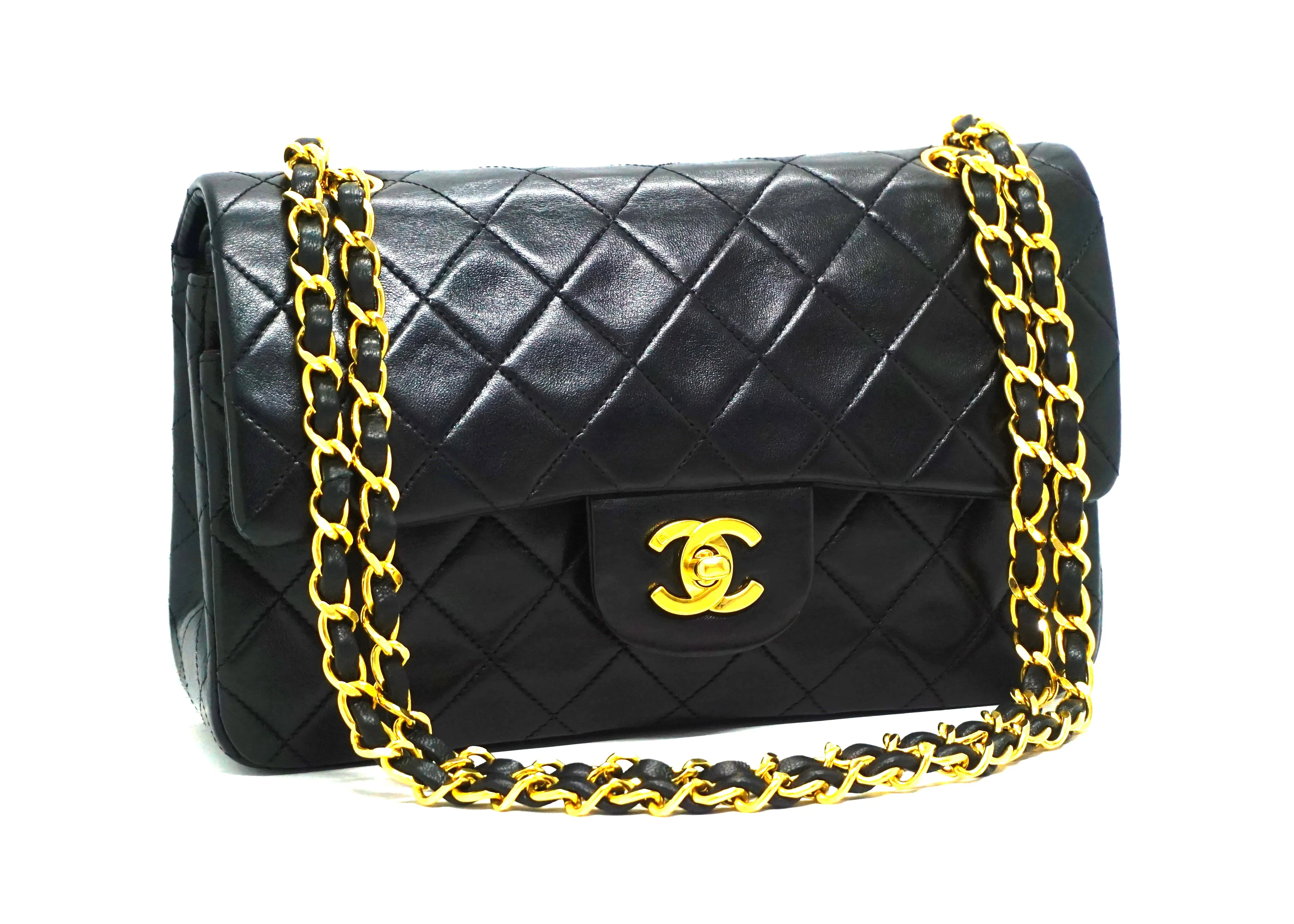 Chanel Vintage Black Lambskin Small Classic Double Flap