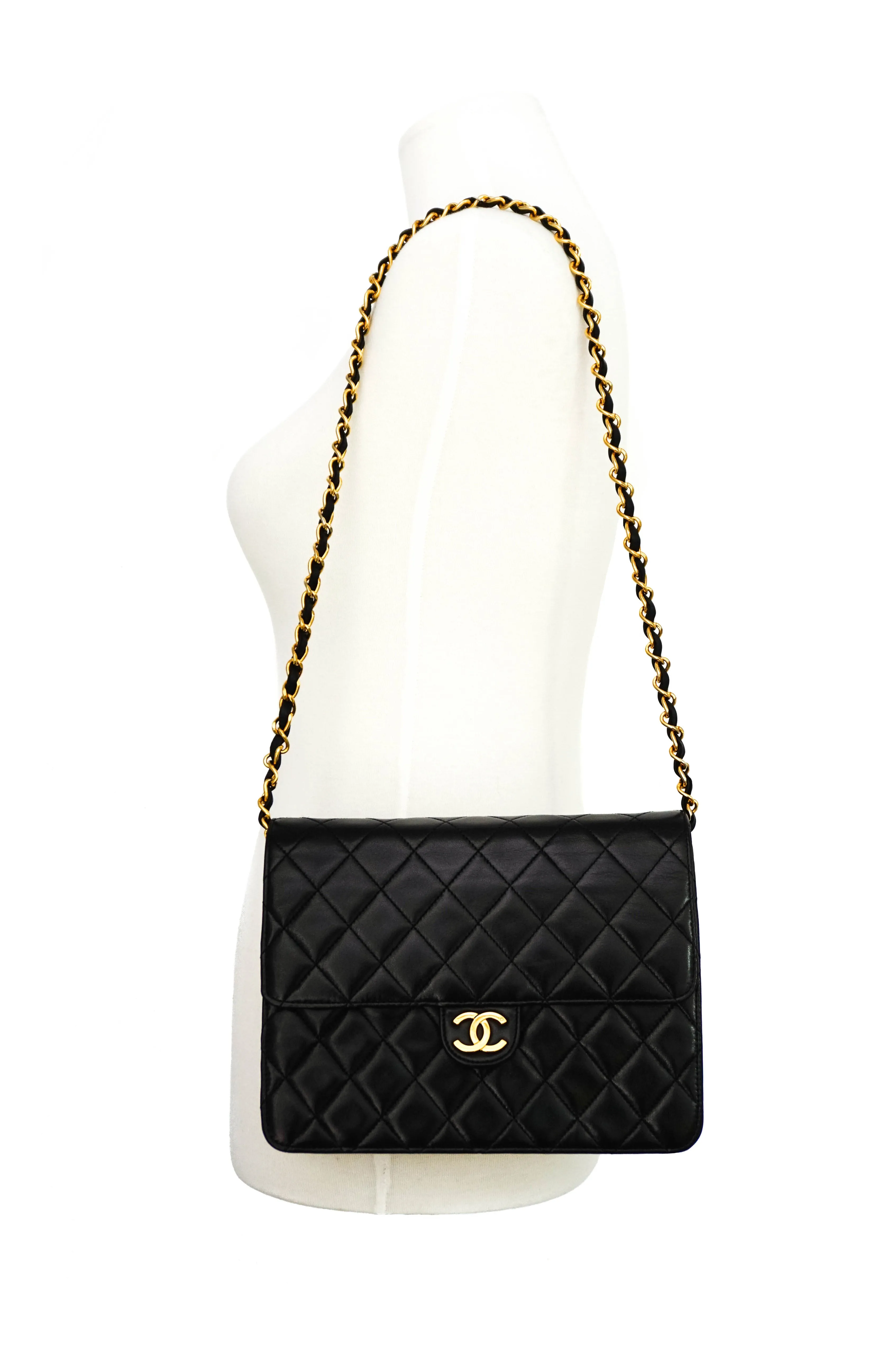 Chanel Vintage Black Lambskin Small Classic Half Flap Bag