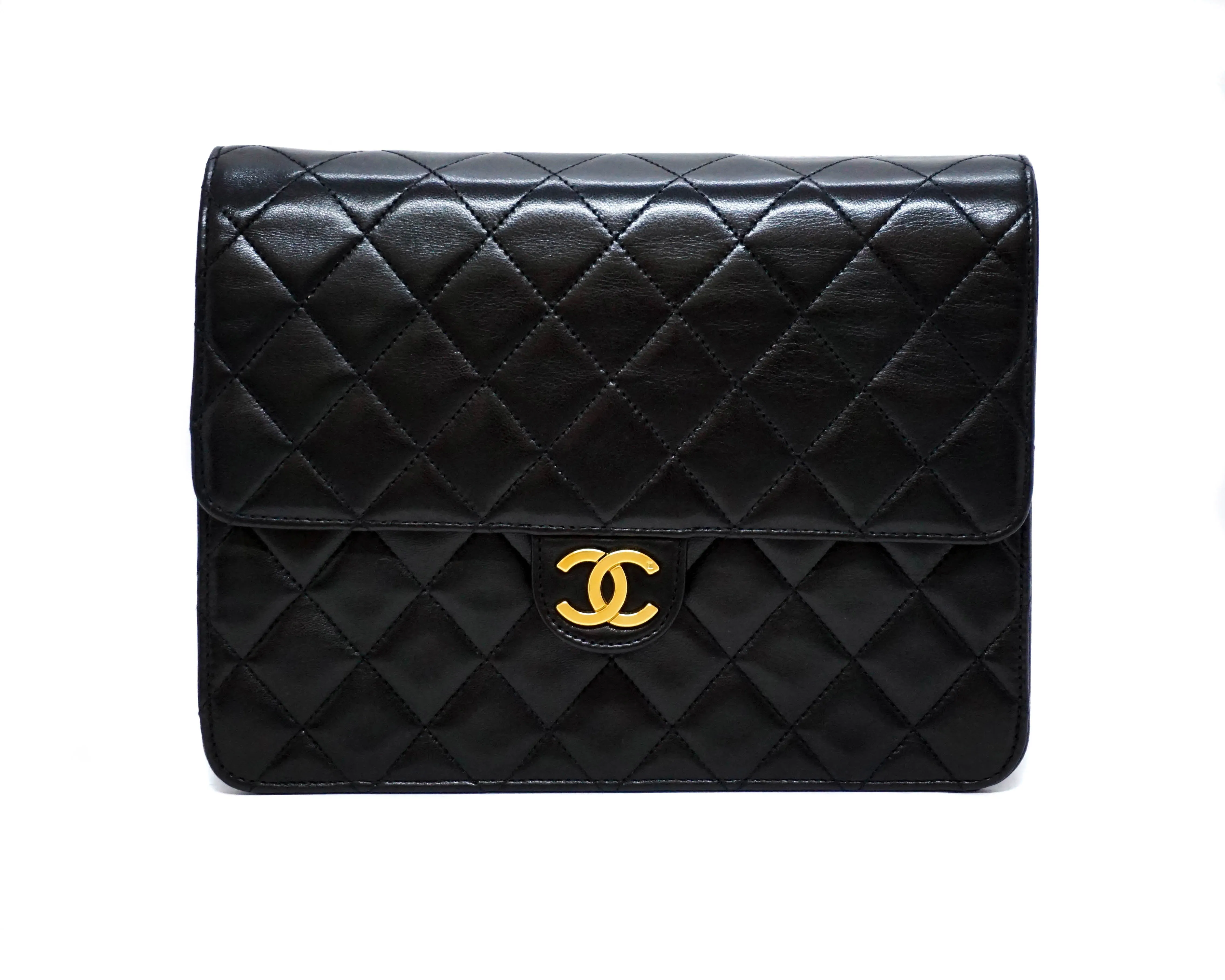 Chanel Vintage Black Lambskin Small Classic Half Flap Bag