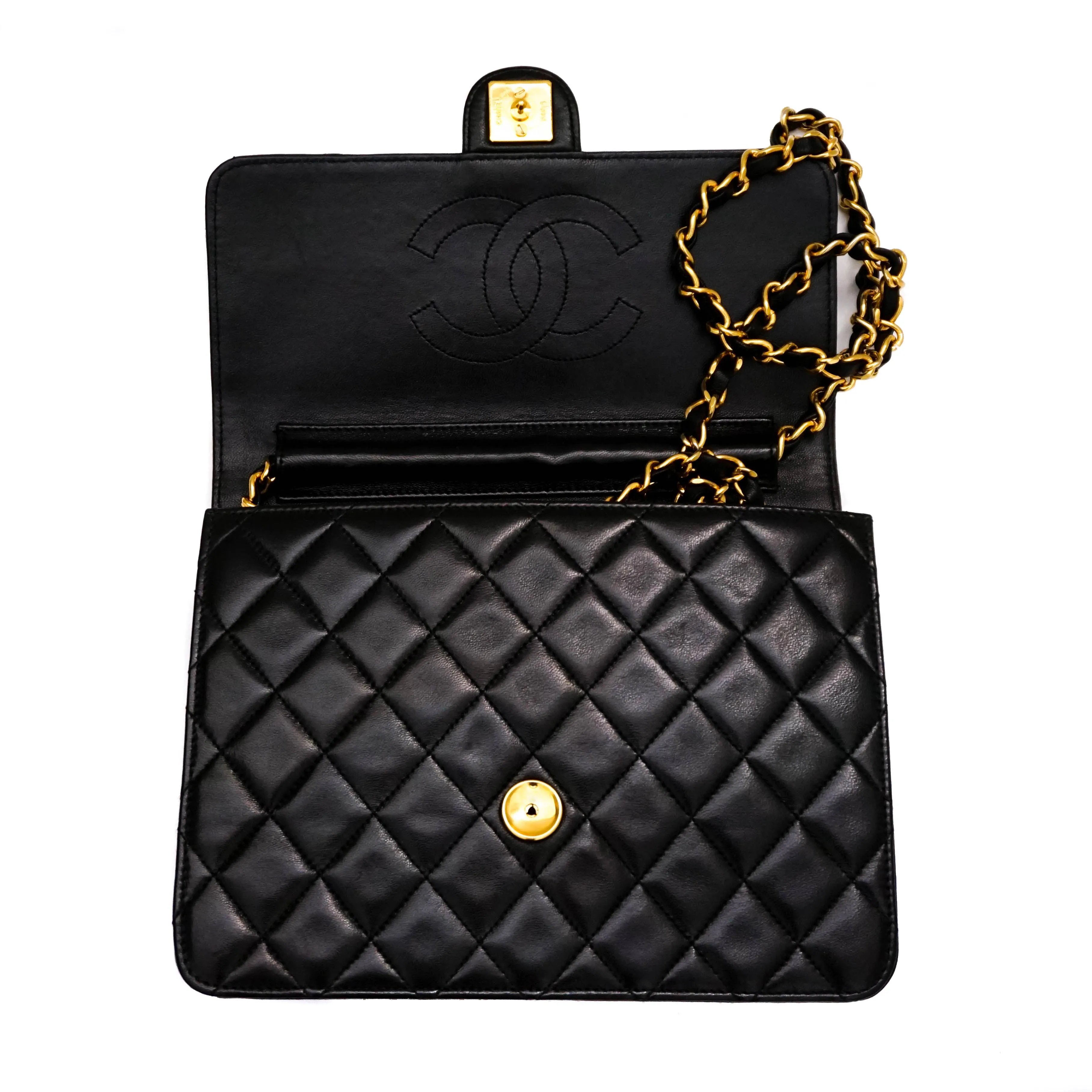 Chanel Vintage Black Lambskin Small Classic Half Flap Bag