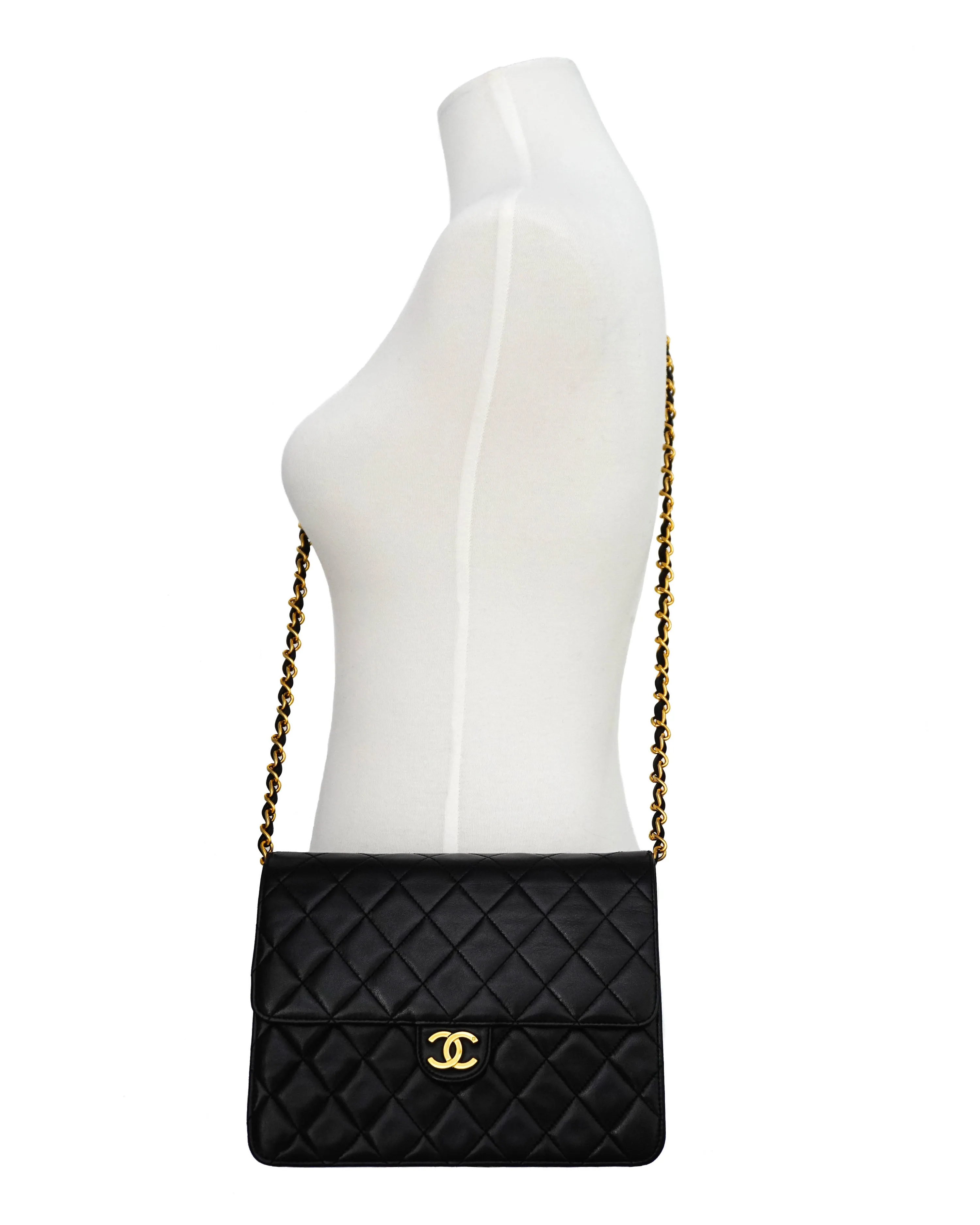 Chanel Vintage Black Lambskin Small Classic Half Flap Bag