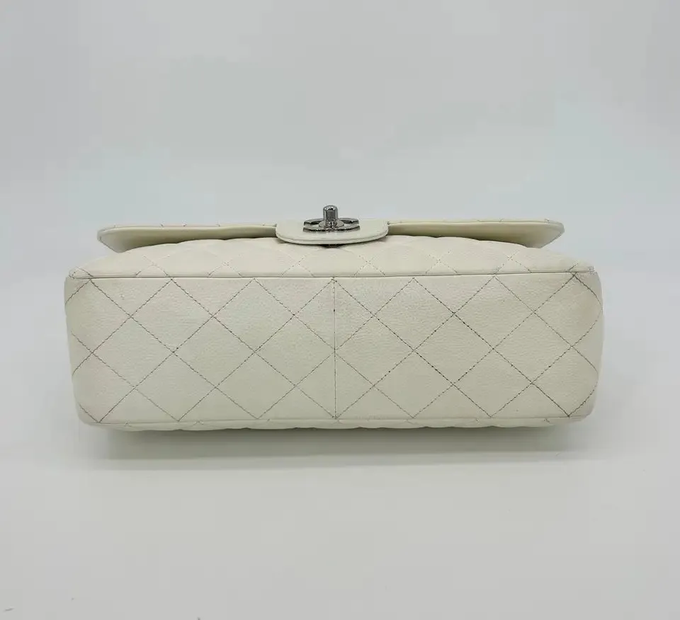 Chanel White Caviar Quilted Jumbo Single Flap Classic