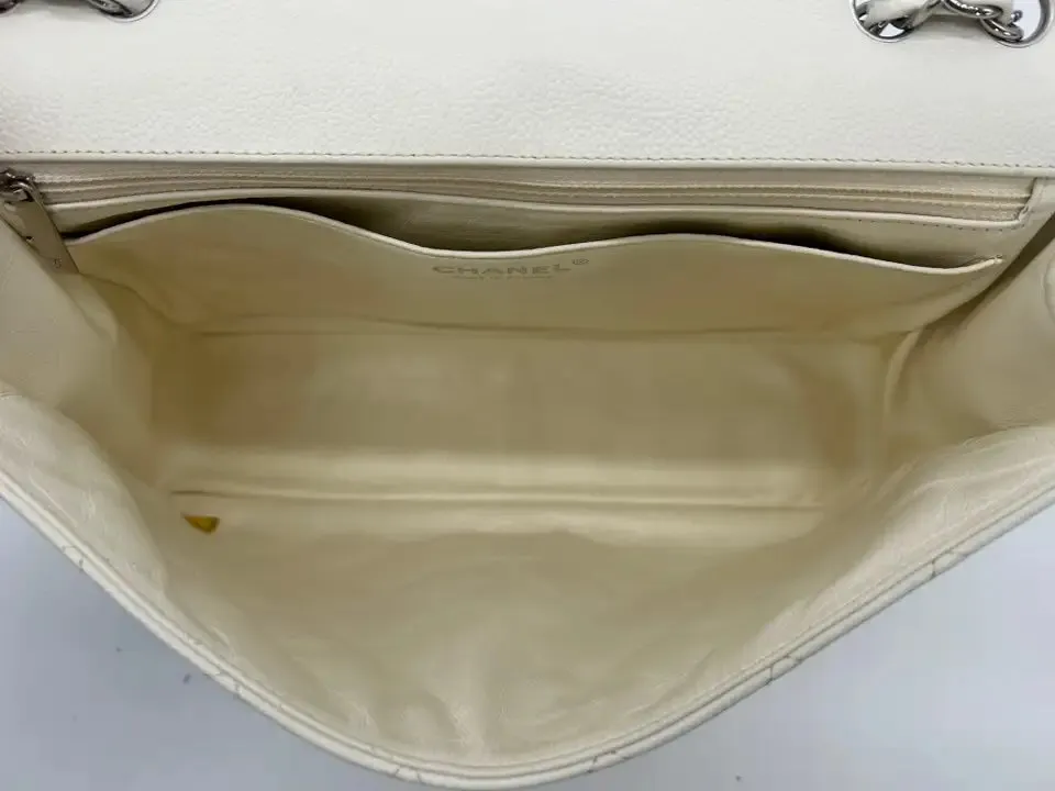 Chanel White Caviar Quilted Jumbo Single Flap Classic