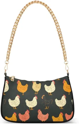 Chicken Blue Tote Bag Shoulder Bag Hobo Handbag for Women Ladies Mini Clutch Purse with Zipper Closure