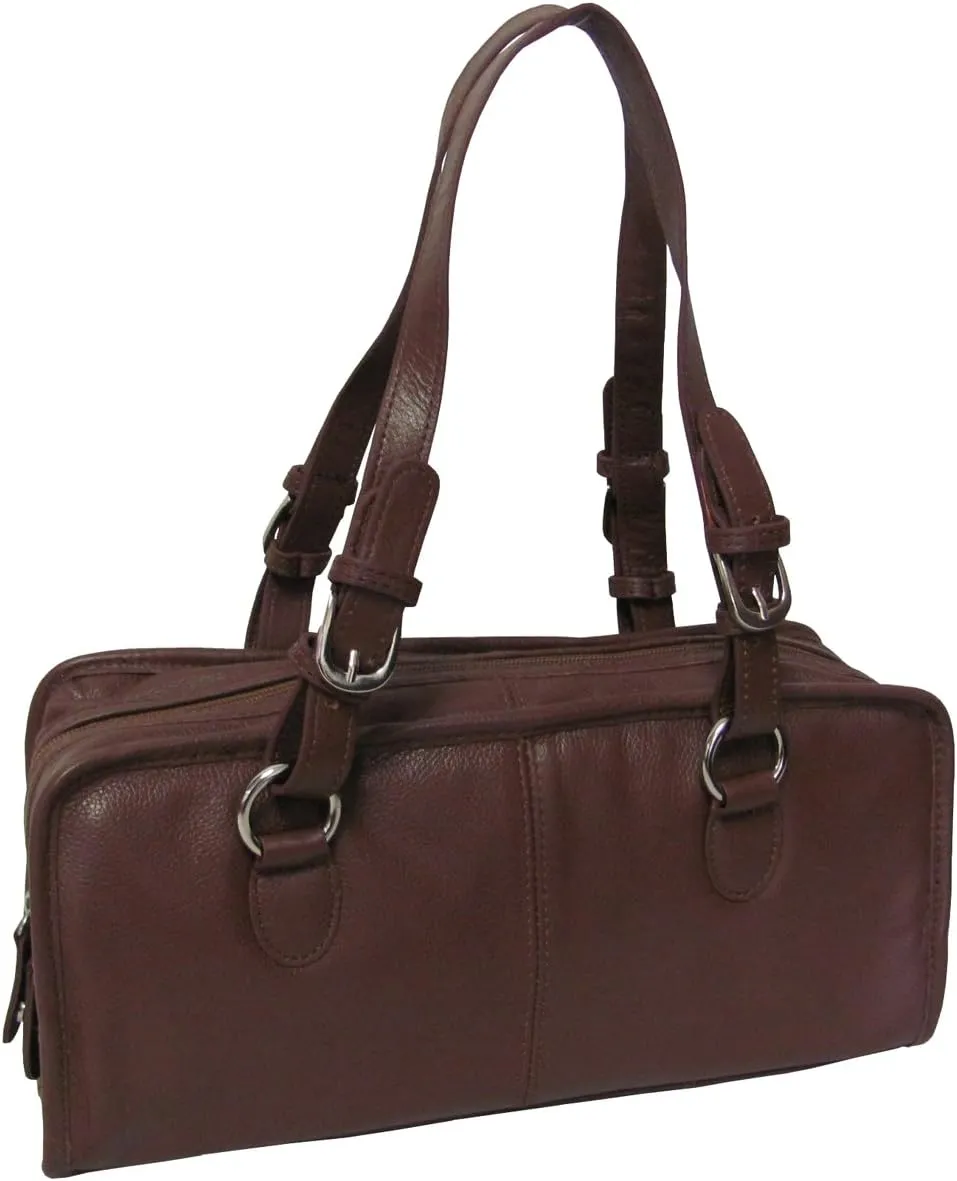 Classy Belt Stitched Leather Satchel (#1828-2) (Brown)