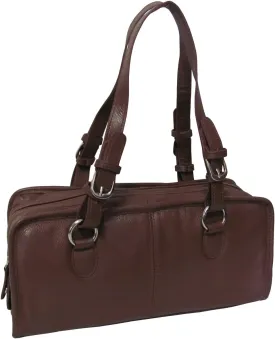 Classy Belt Stitched Leather Satchel (#1828-2) (Brown)