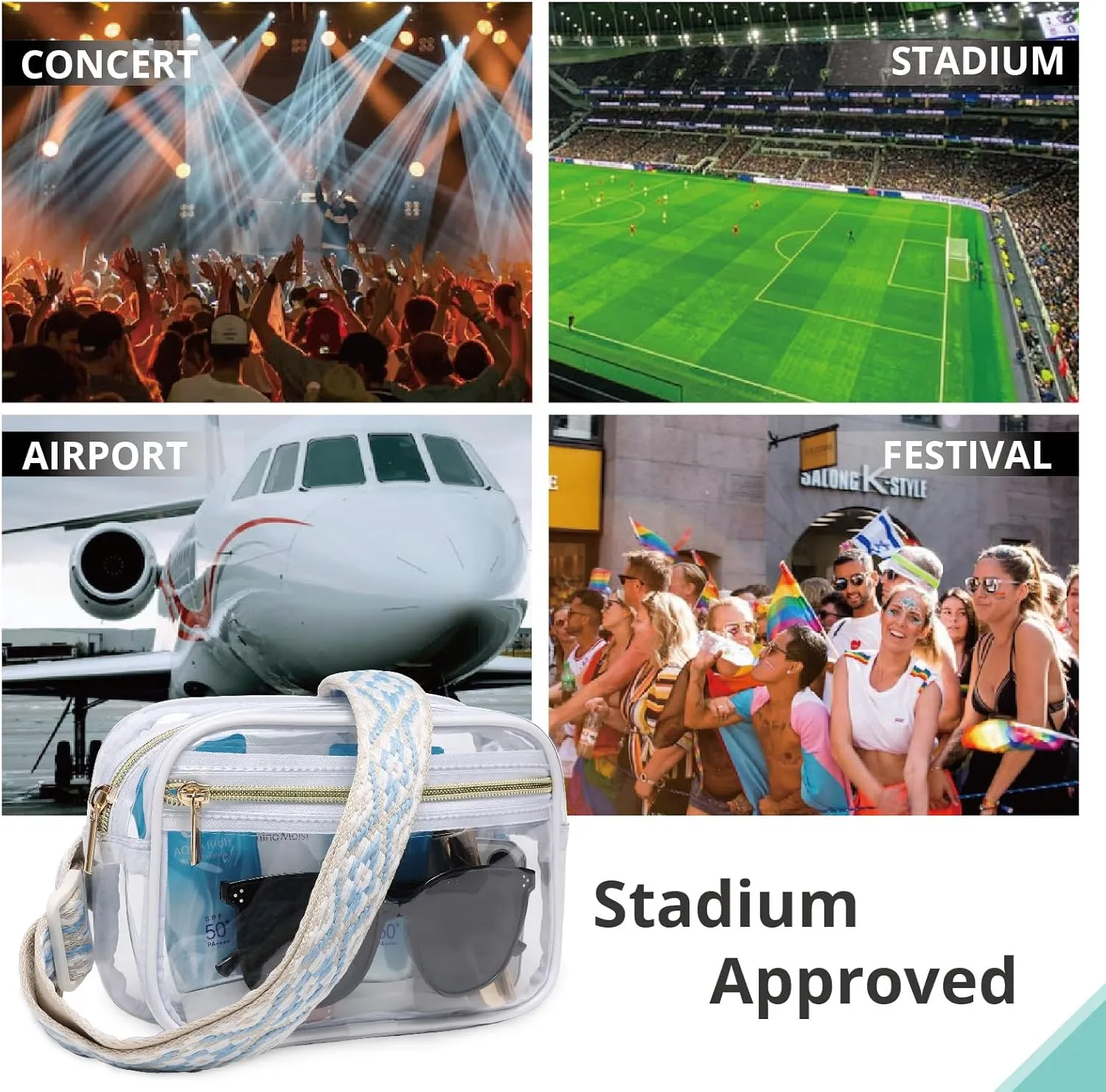 Clear Fanny Pack Stadium ApprovedBunnychill Clear Belt Bag Cross Body Bag for Women Men Transparent Waist Bag Crossbody Purse with Adjustable Belt for Sports, Beach, Events, Concerts, Festivals