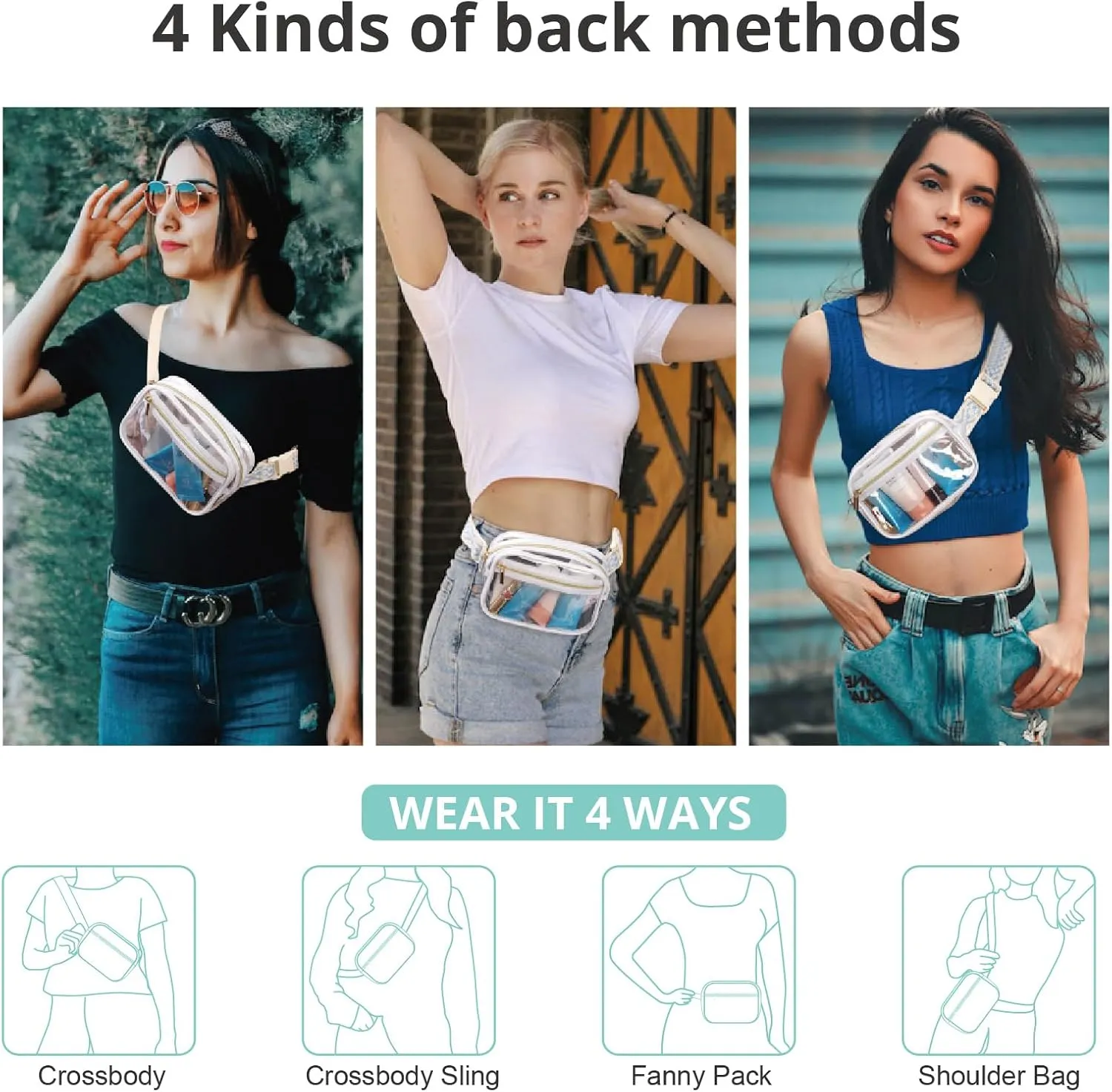 Clear Fanny Pack Stadium ApprovedBunnychill Clear Belt Bag Cross Body Bag for Women Men Transparent Waist Bag Crossbody Purse with Adjustable Belt for Sports, Beach, Events, Concerts, Festivals