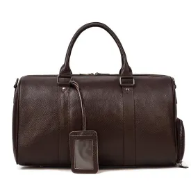 Coffee Men Leather Duffel Bag Large Crazy Horse Leather Travel Bag With Shoe Compartment