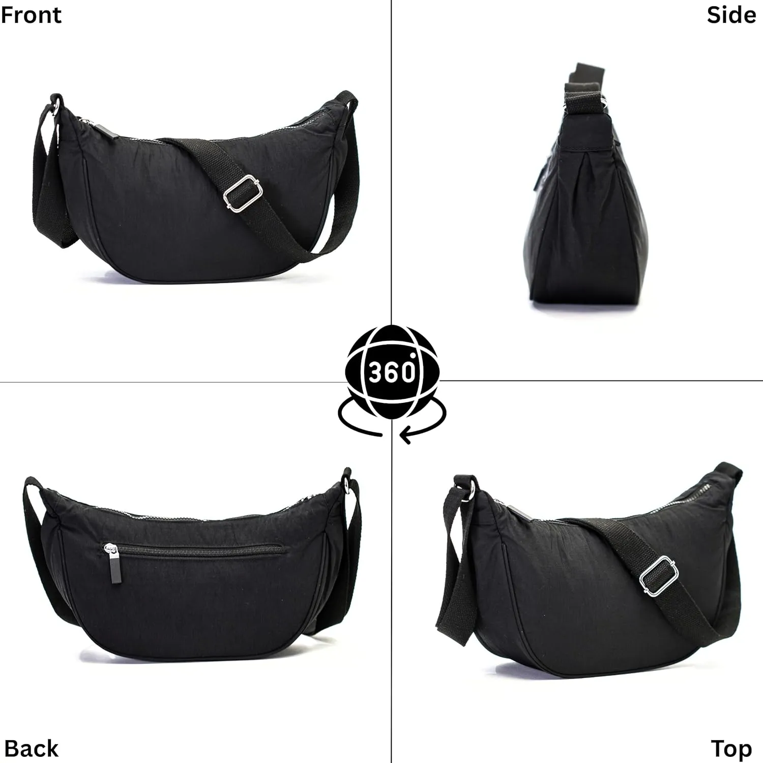 Crescent Moon Shoulder Bag for Women  Lightweight Fabric Crossbody Hobo Sling with Zip Pocket  Sky