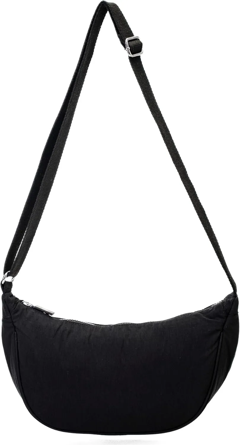 Crescent Moon Shoulder Bag for Women  Lightweight Fabric Crossbody Hobo Sling with Zip Pocket  Sky