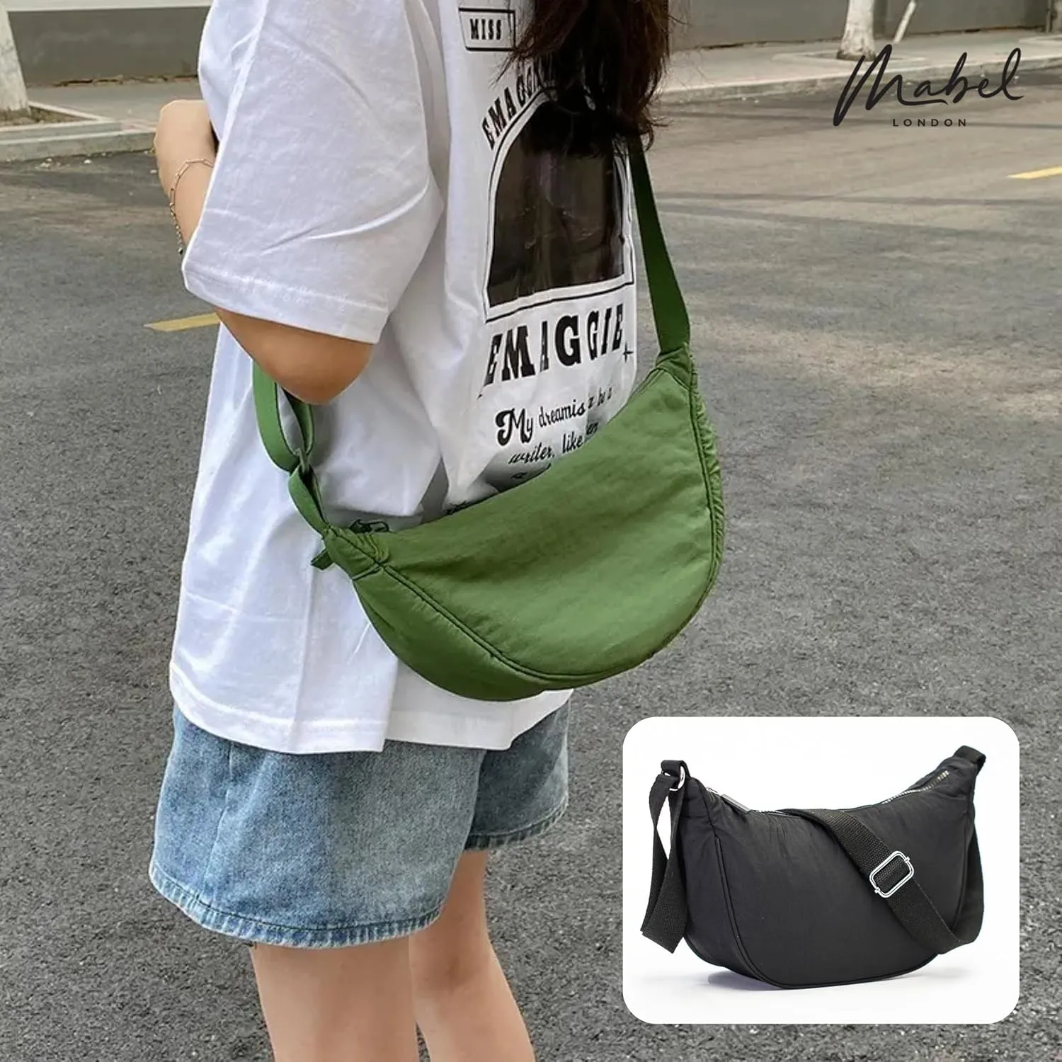 Crescent Moon Shoulder Bag for Women  Lightweight Fabric Crossbody Hobo Sling with Zip Pocket  Sky