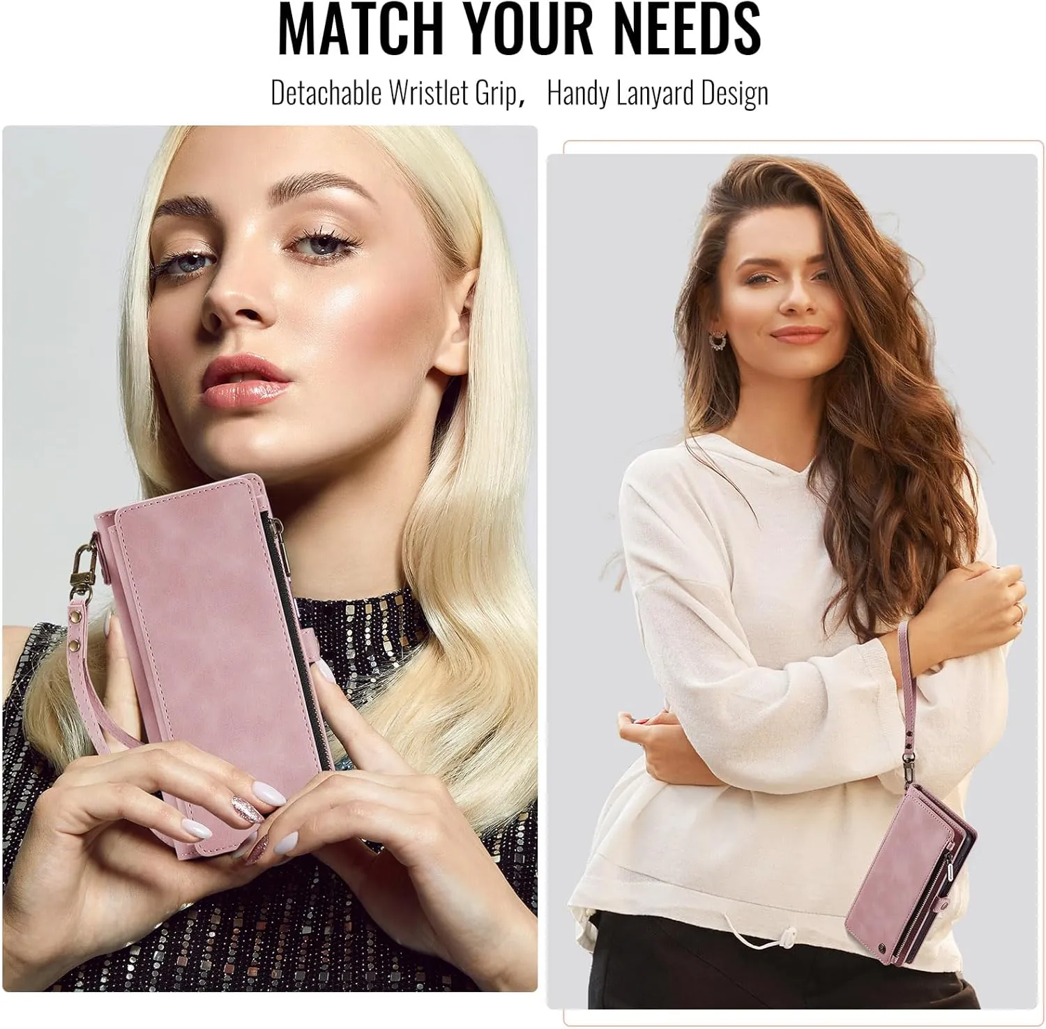 Defencase Wallet Case Compatible with Samsung Galaxy Z Fold 4 with RFID Blocking Card Holder & S Pen Holder PU Leather Magnetic Snap Flip Zipper Strap Phone Case Fit for Galaxy Z Fold 4, Rose Pink