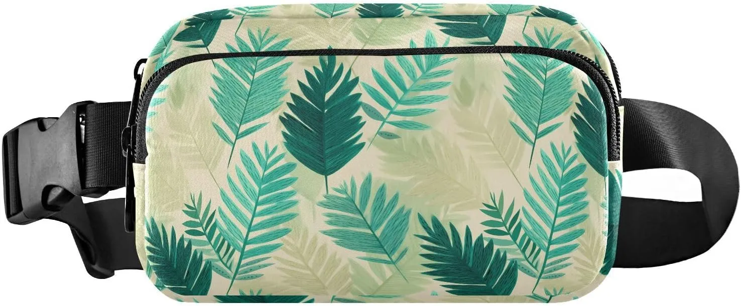 Fanny Pack Belt Bag for Women Green Palm Leaves Pattern Fashion Crossbody Bag Waist Pack Sling Backpack with Adjustable Strap