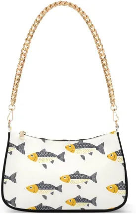 Fish Yellow Tote Bag Shoulder Bag Hobo Handbag for Women Ladies Mini Clutch Purse with Zipper Closure