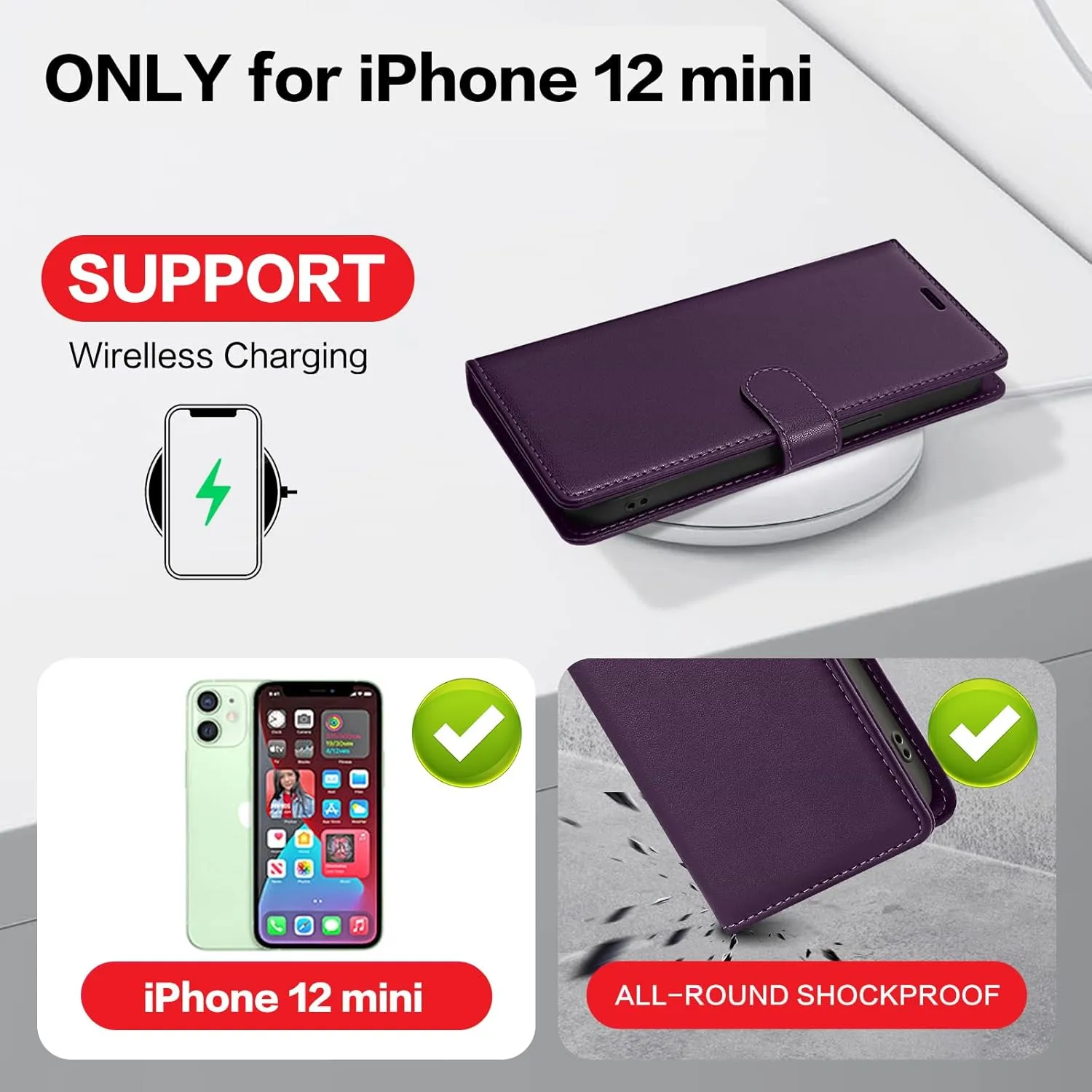 for iPhone 12 Mini Wallet Case, [RFID Blocking] PU Leather Flip Cover with Card Holder, Magnetic Shockproof Phone Case for iPhone 12 Mini, Purple