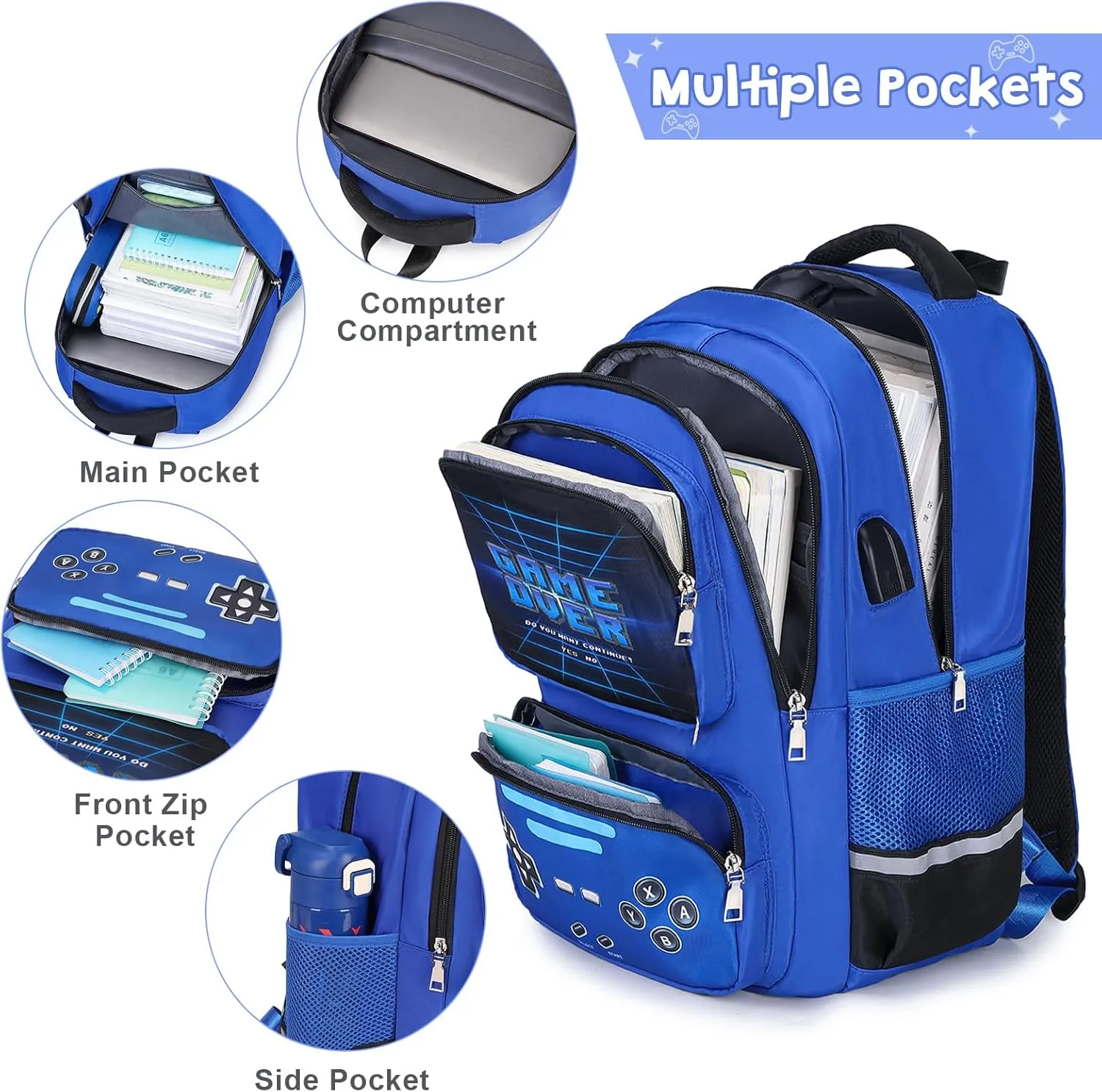 Gamer Backpack for Boys - Cool Luminous School Backpack for Boys with Lunch Bag Pencil Case - Kids Boys Backpack