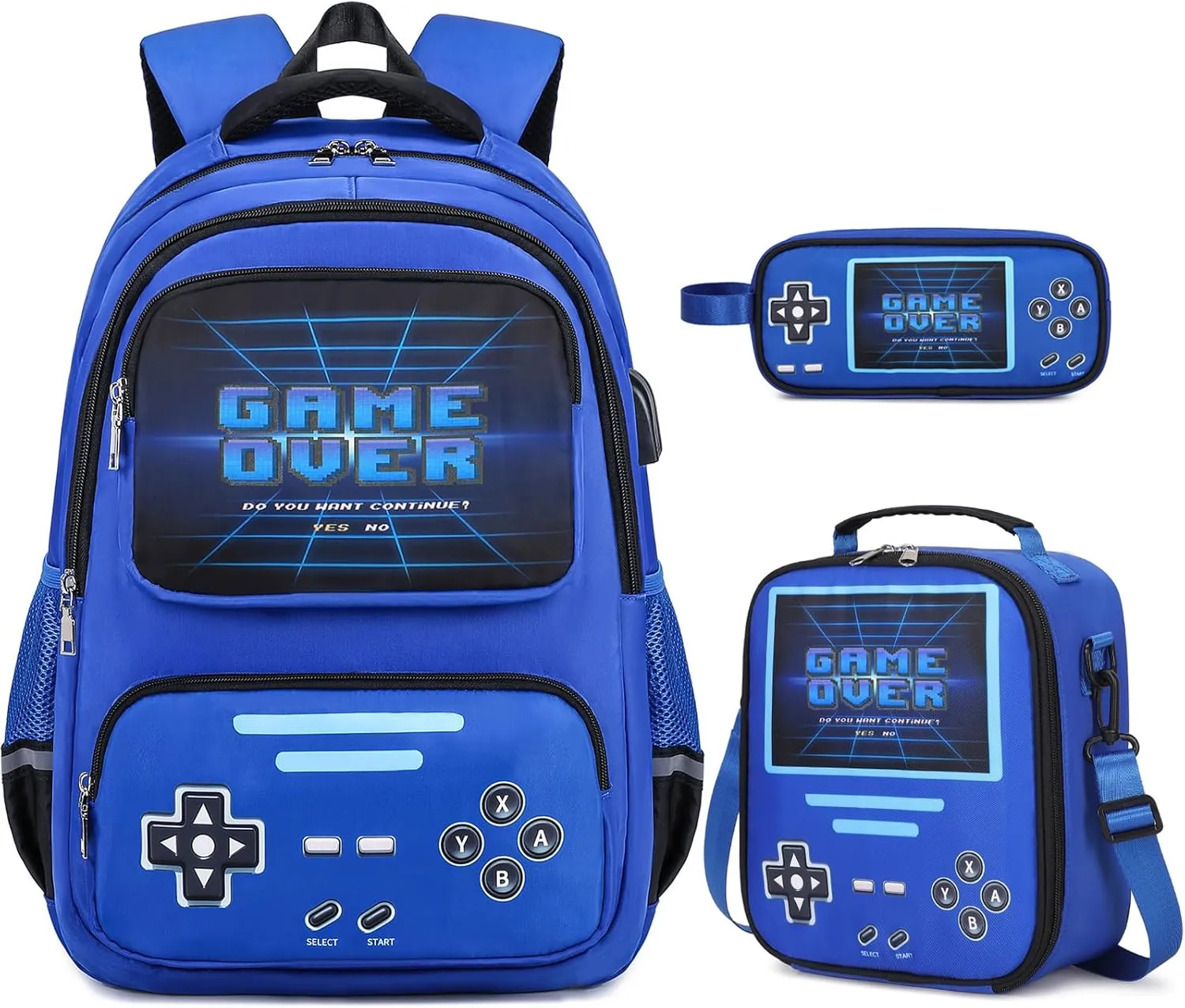 Gamer Backpack for Boys - Cool Luminous School Backpack for Boys with Lunch Bag Pencil Case - Kids Boys Backpack