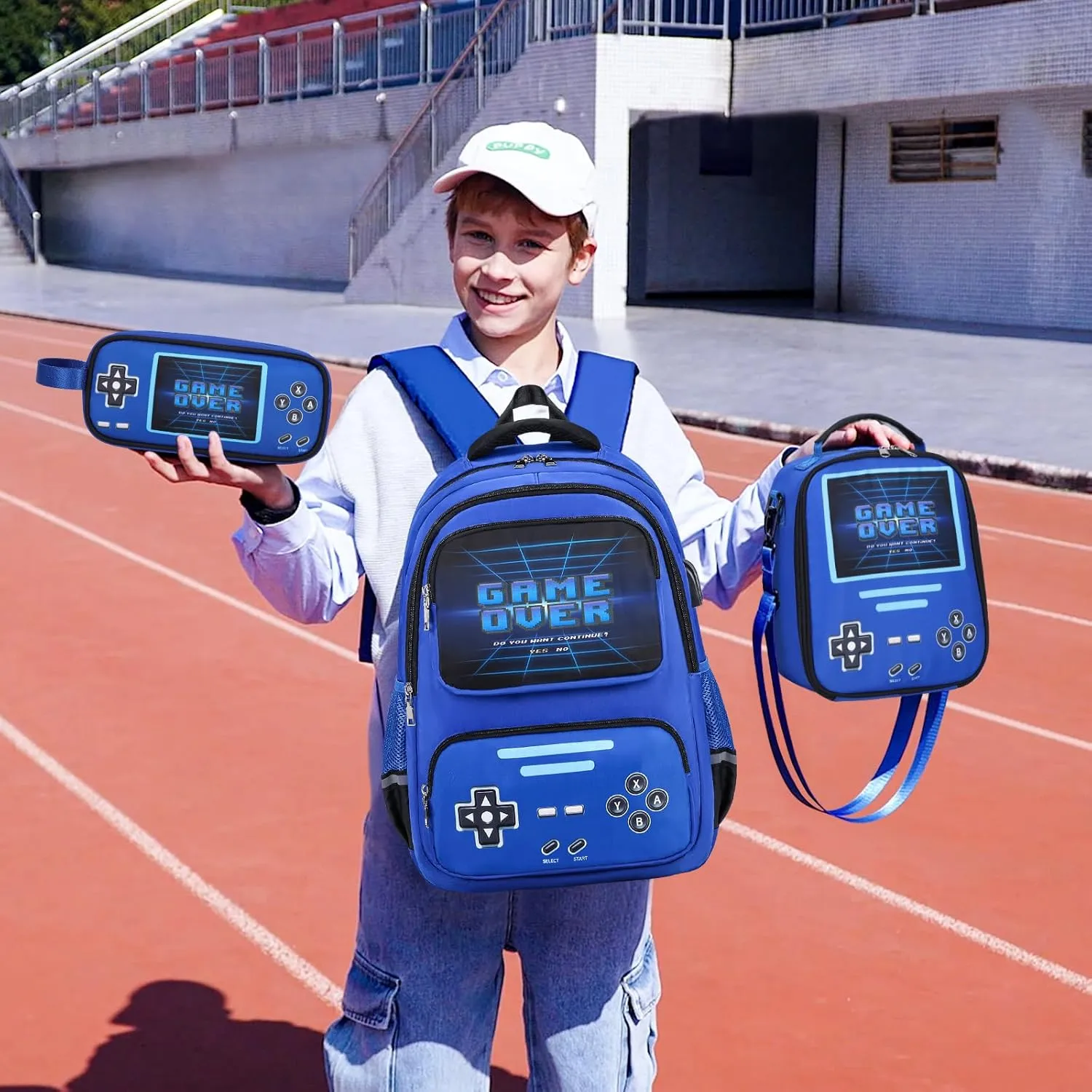 Gamer Backpack for Boys - Cool Luminous School Backpack for Boys with Lunch Bag Pencil Case - Kids Boys Backpack