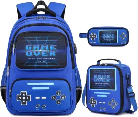 Gamer Backpack for Boys - Cool Luminous School Backpack for Boys with Lunch Bag Pencil Case - Kids Boys Backpack
