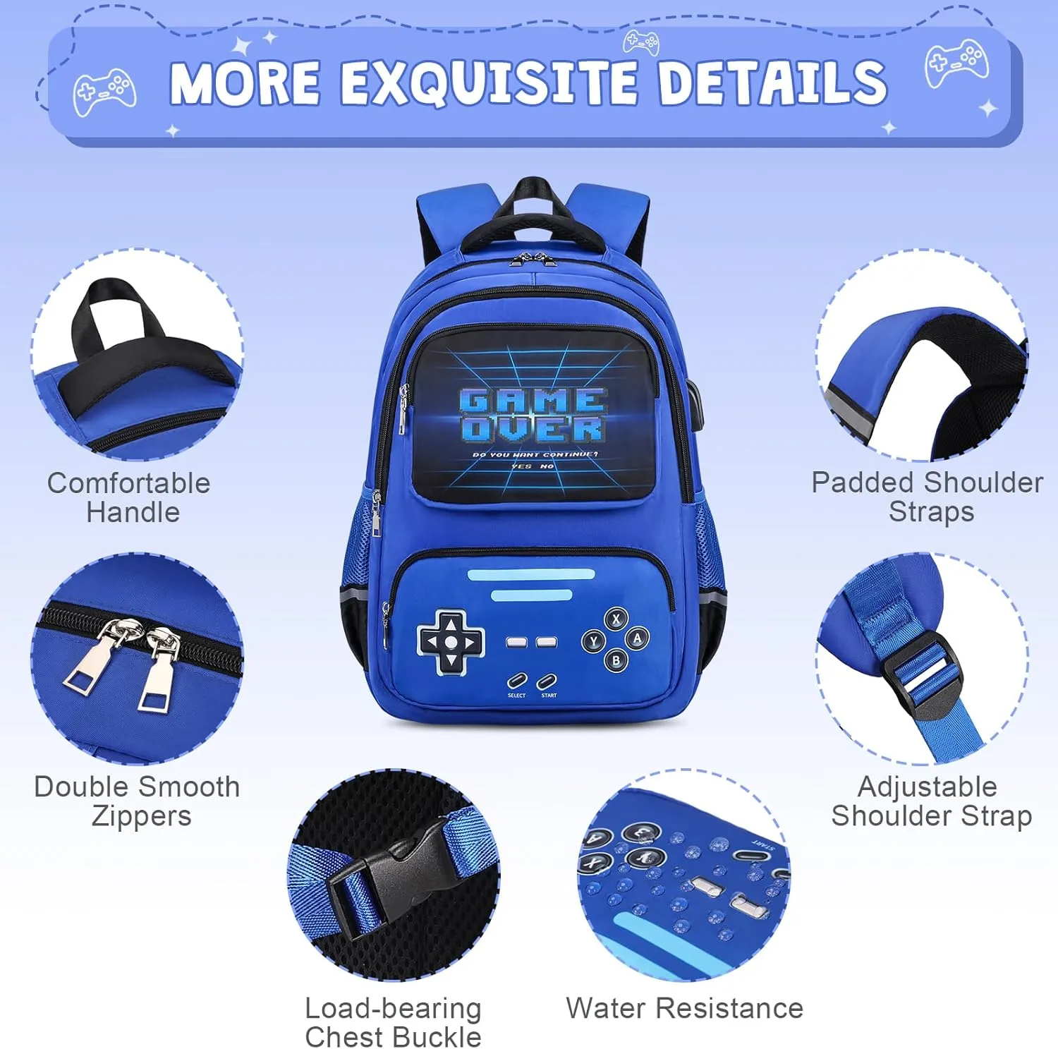 Gamer Backpack for Boys - Cool Luminous School Backpack for Boys with Lunch Bag Pencil Case - Kids Boys Backpack