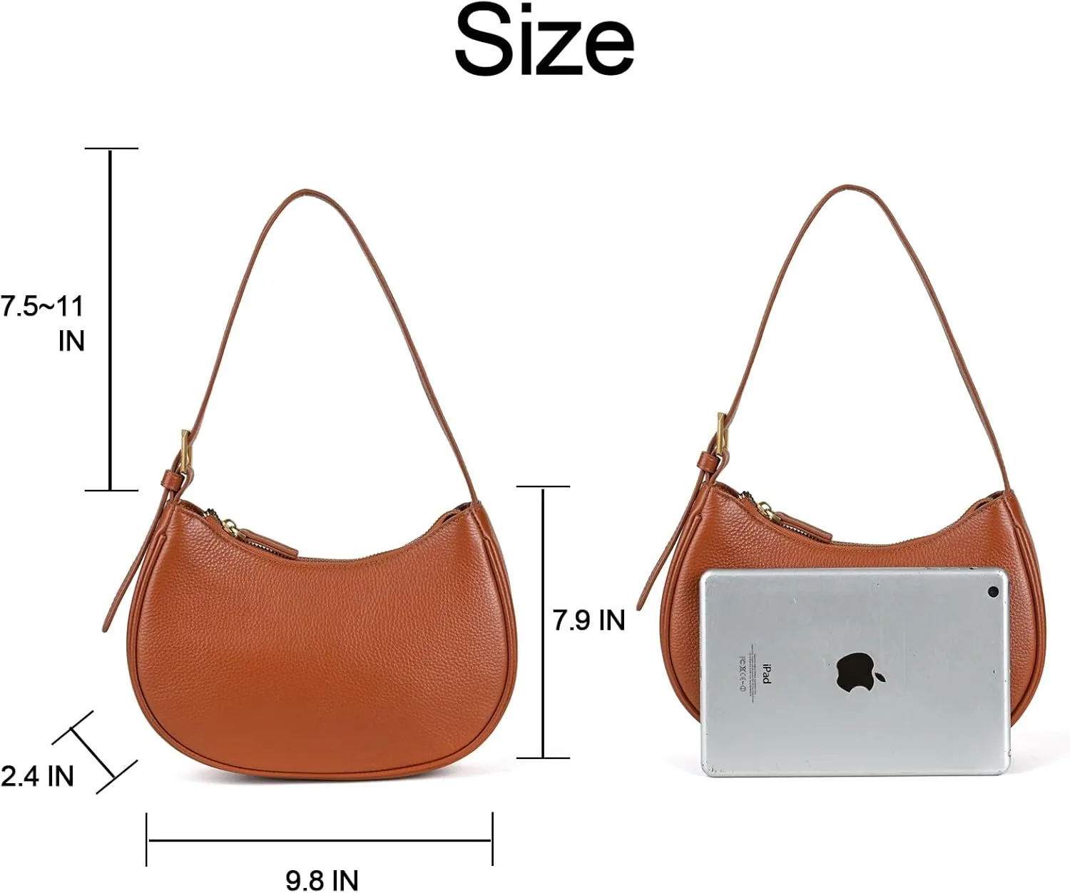 Genuine Leather Shoulder Bag for Women Mini Clutch Purse Tote Handbag with Zipper Closure Small Crossbody Bag