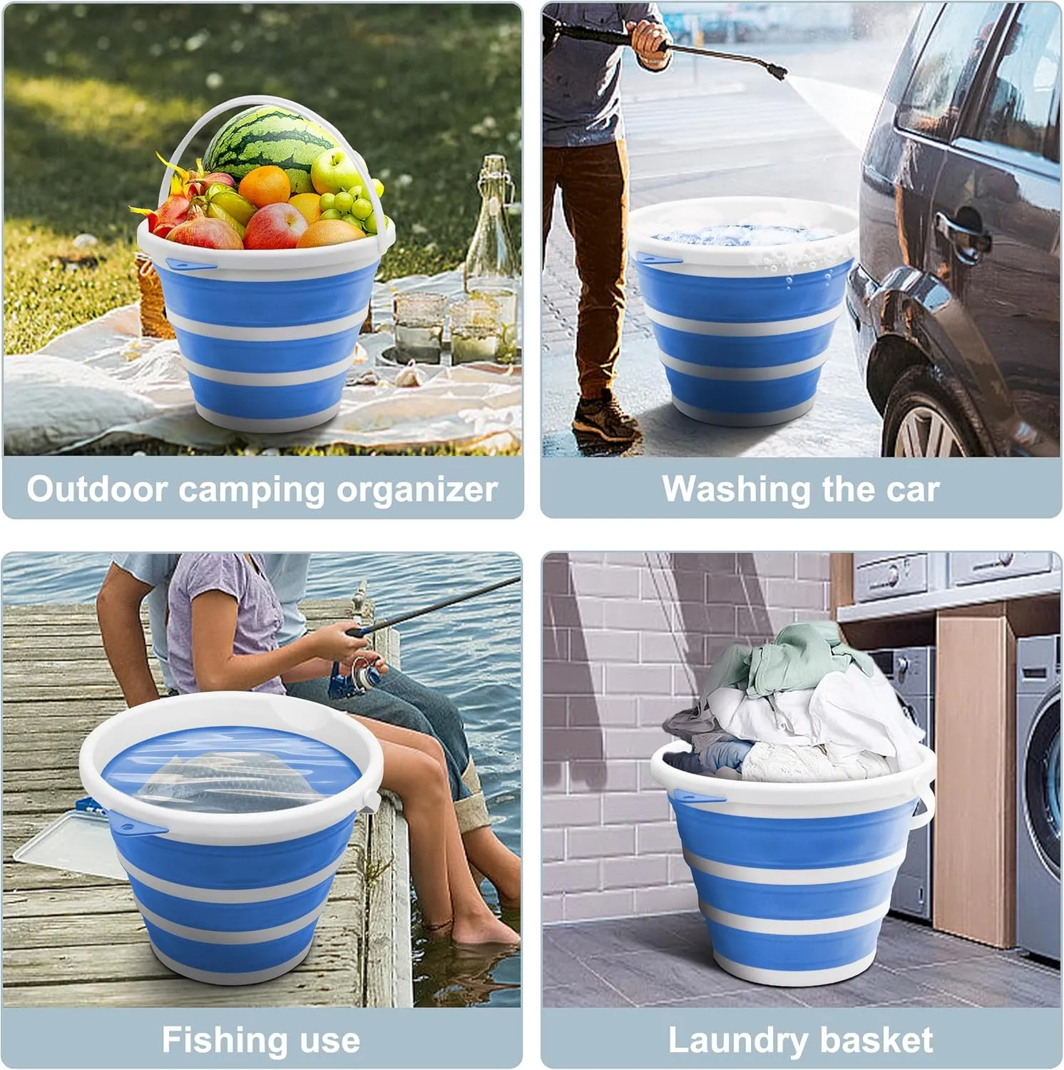Goderewlid Collapsible Bucket 2.6 Gal/10L, BPA-Free - Space-Saving, Portable Foldable Water Pail for Versatile Use, Home, Outdoors, Car Wash, Camping, Fishing - Blue, Single Pack