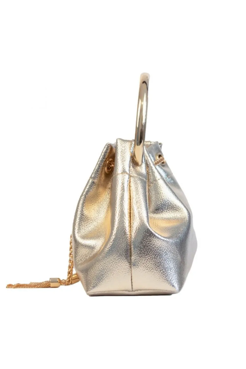 Gold Top Handle Leather Look Bag