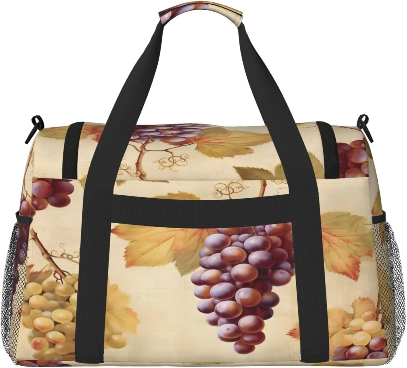 Grape Vintage Painting Travel Duffel Bag with Strap Multi Pockets Sports Bag Handbag Large Shoulder Bag for Gym Weekend Fitness Camping