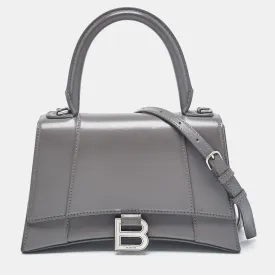Grey Leather Small Hourglass Top Handle Bag
