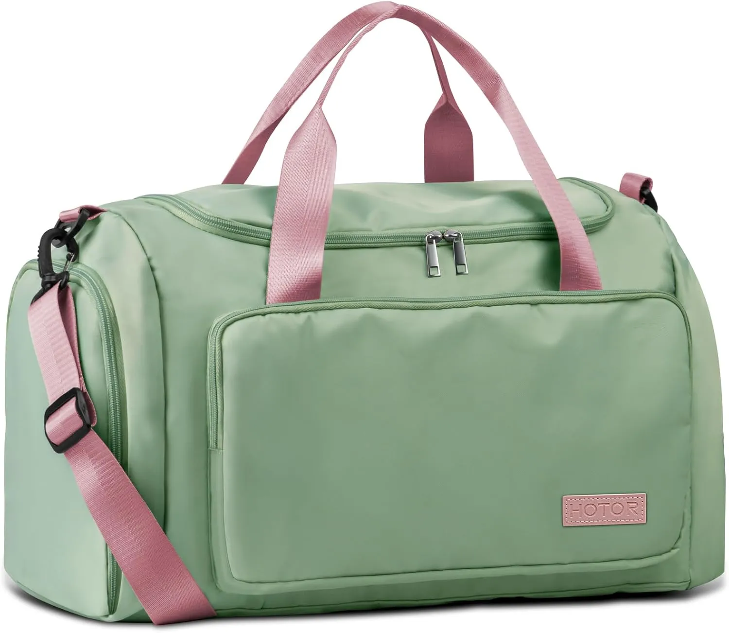HOTOR Gym Bag for Men and Women - Travel Duffle Bag with Shoe Compartment and Waterproof Pocket, Carry on Luggage with Trolley Sleeve for Sports, Weekend Trips, Green, 19.7"  9.8"  11.8"