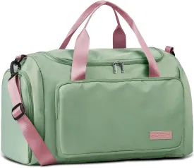 HOTOR Gym Bag for Men and Women - Travel Duffle Bag with Shoe Compartment and Waterproof Pocket, Carry on Luggage with Trolley Sleeve for Sports, Weekend Trips, Green, 19.7"  9.8"  11.8"