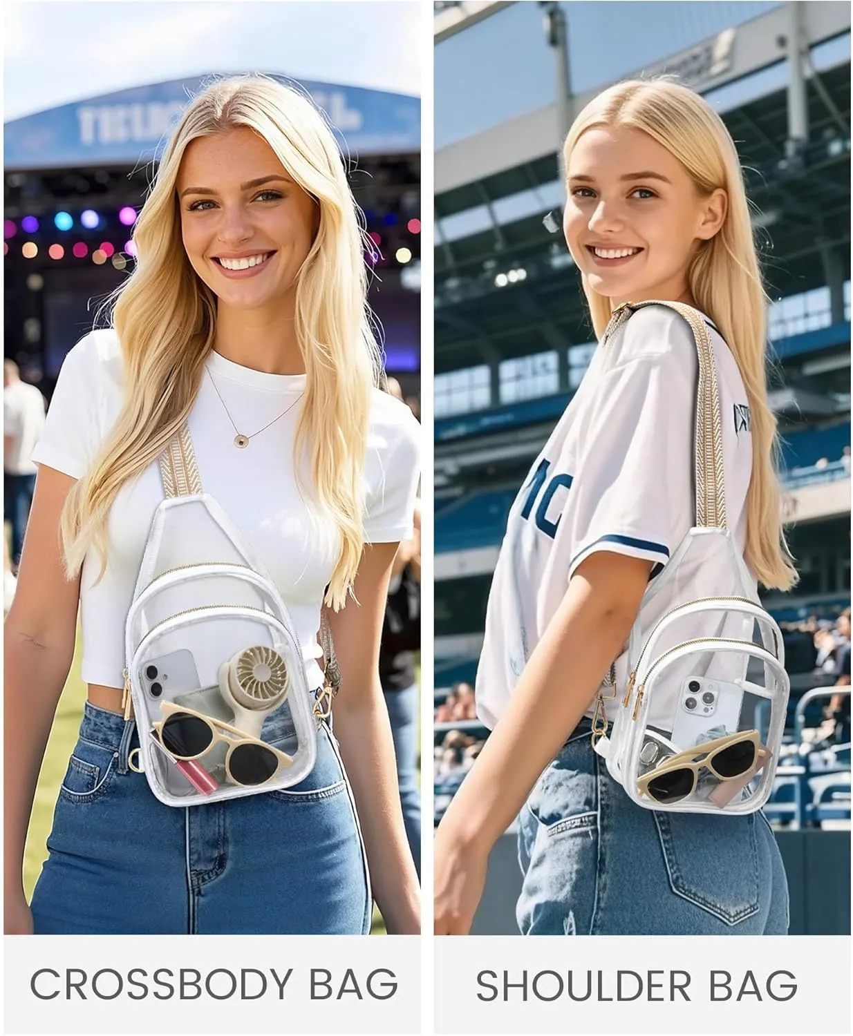 HULISEN Clear Sling Bag for Stadium Events, Clear Purses for Women Stadium Crossbody, Transparent Bag with 2 Compartments