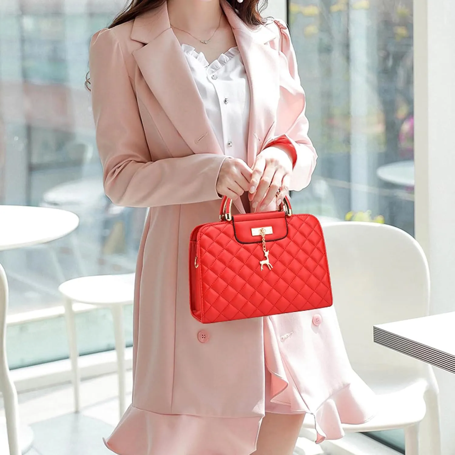 I IHAYNER Purses and Handbags for Women Plaid Satchel Shoulder Bag Top Handle Tote Bag Zipper Crossbody Purse