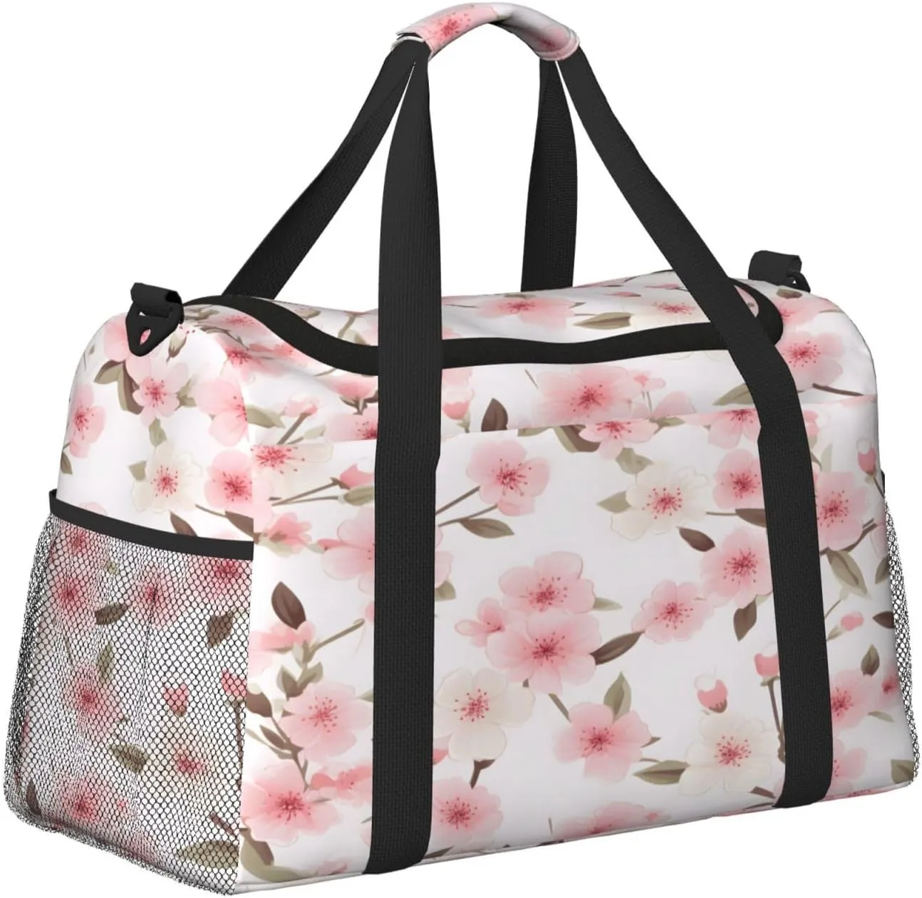 Japanese Cherry Flower Travel Duffel Bag with Strap Multi Pockets Sports Bag Handbag Large Shoulder Bag for Gym Weekend Fitness Camping