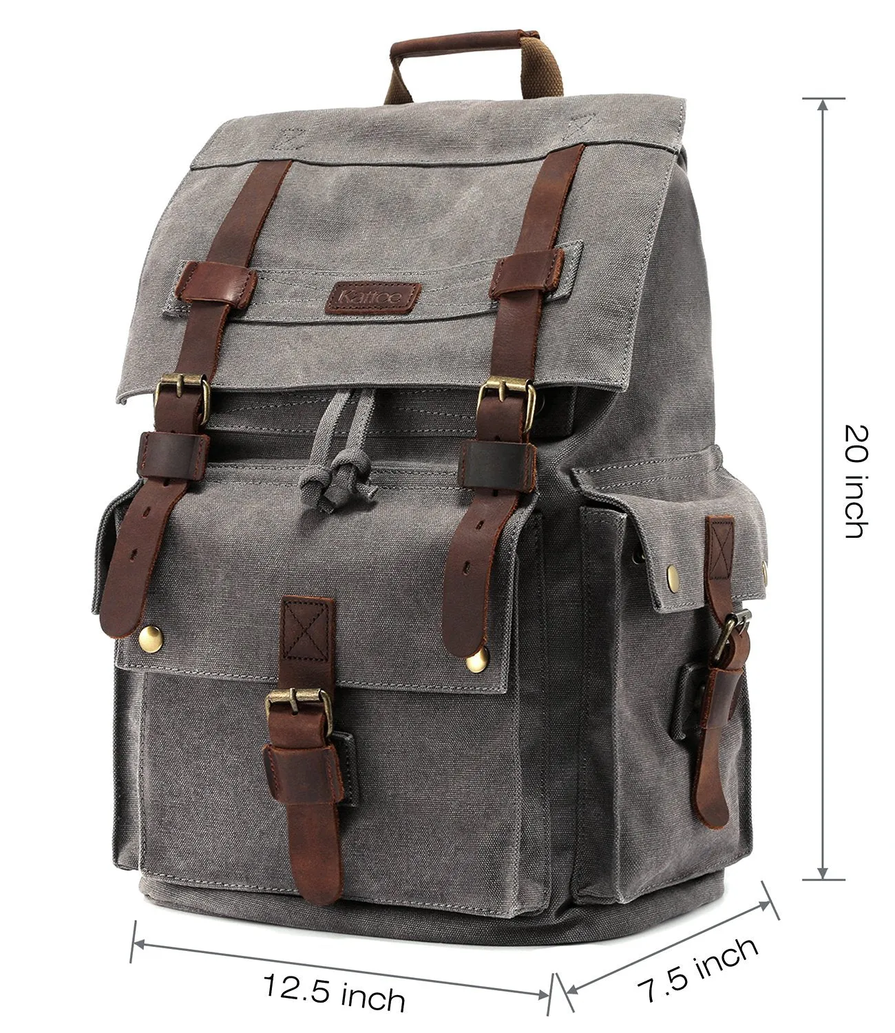 Kattee Men's Leather Canvas Backpack Large School Bag Travel Rucksack Gray