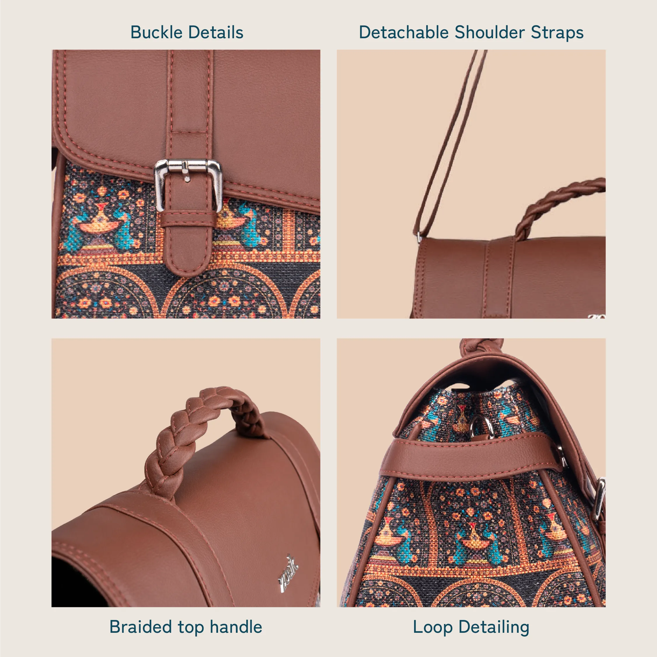 Konkona Heritage Satchel Bag - Royal Indian Peacock Motif