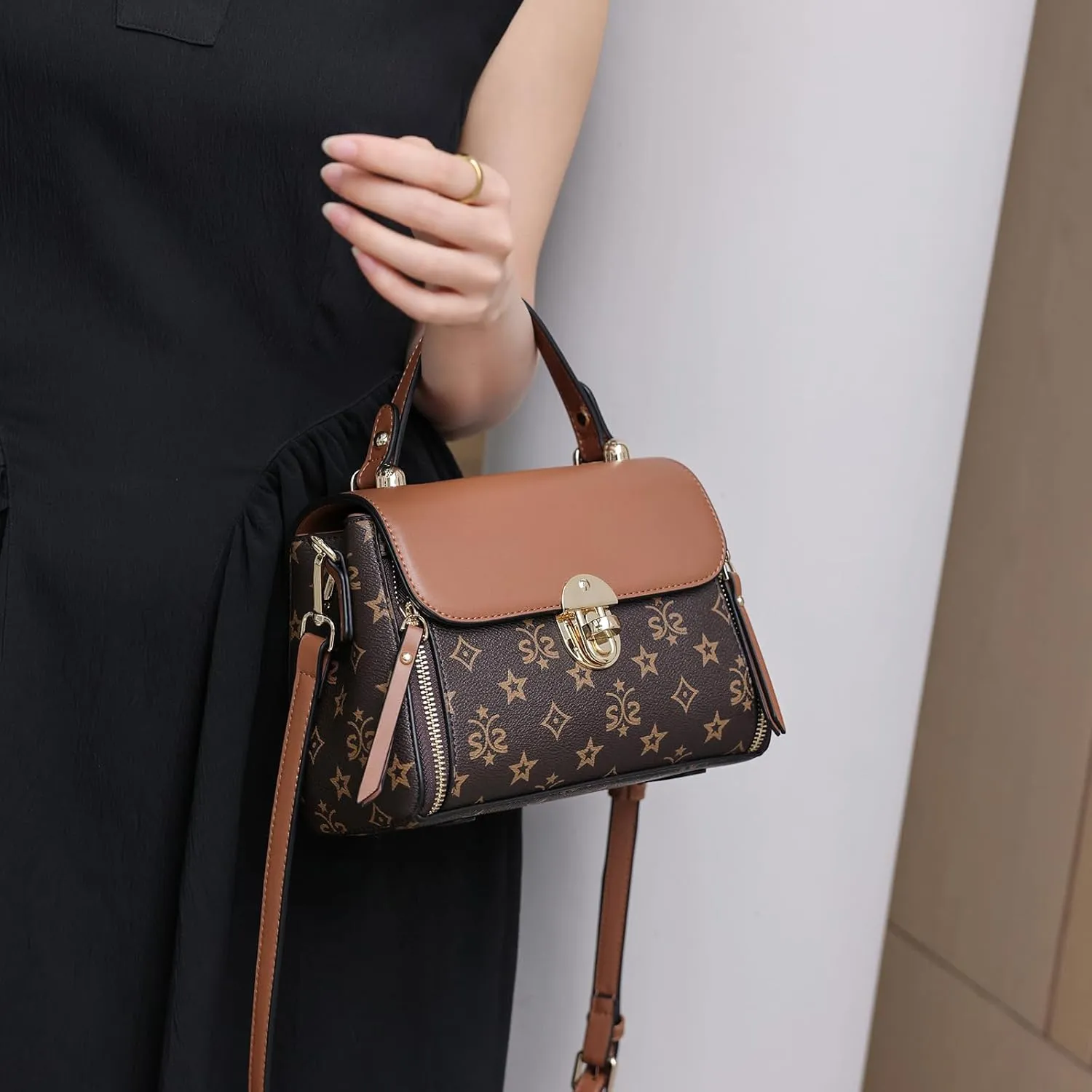 LAORENTOU Vegan Leather Top-handle Crossbody Bag for Women Satchel Trendy Handbags Printed Purse