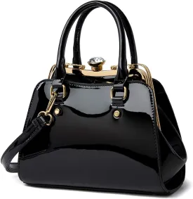 LJOSEIND Shiny Patent Leather Handbags Shoulder Bags Fashion Satchel Purses Top Handle Bags for Women