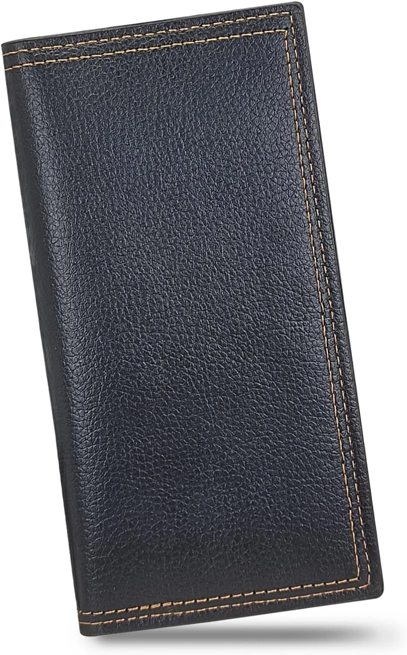 Long Wallet for Men, Minimalist Leather Bifold Slim Wallets, Fashion Clutch Purse Credit Card Holder Wallet (Black)