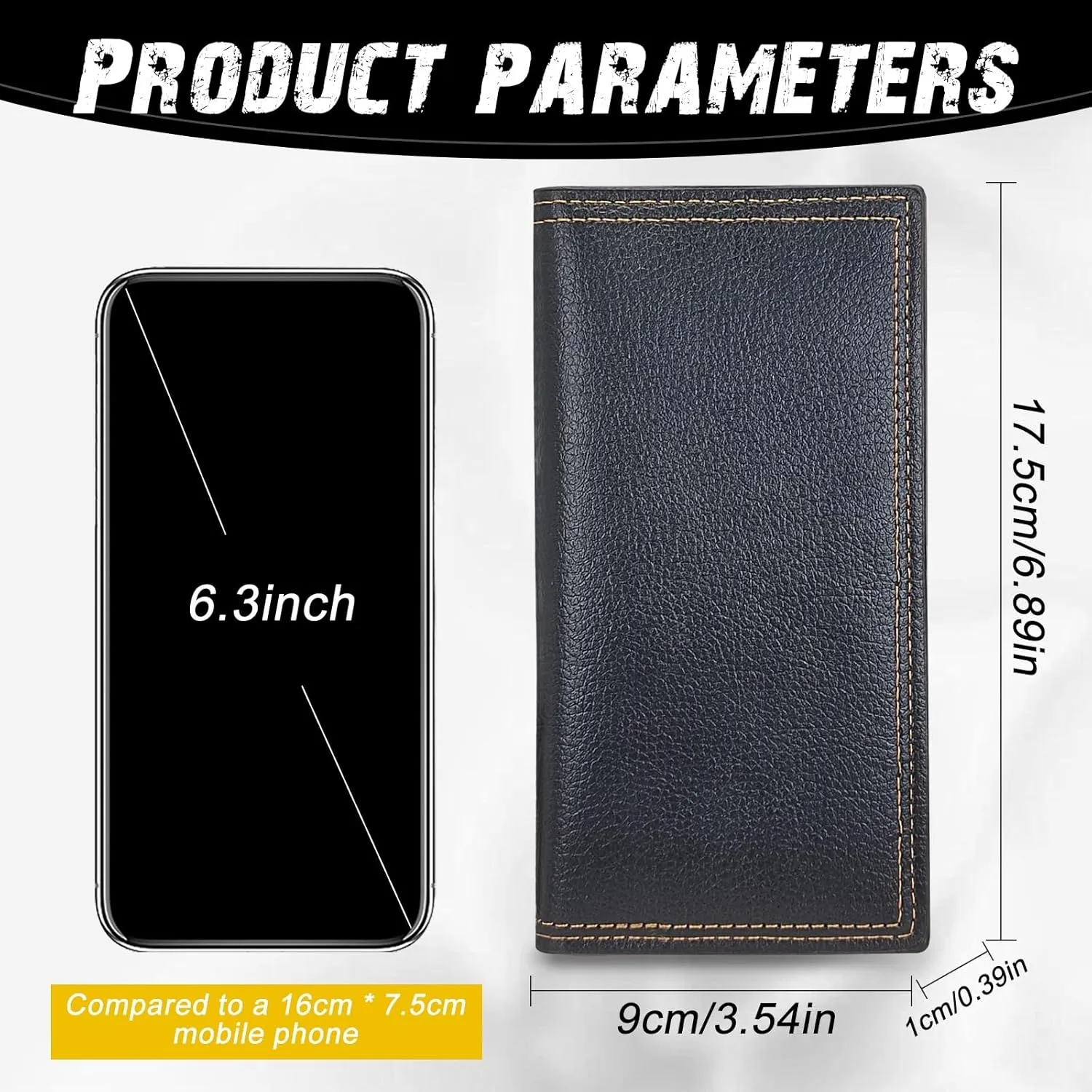 Long Wallet for Men, Minimalist Leather Bifold Slim Wallets, Fashion Clutch Purse Credit Card Holder Wallet (Black)