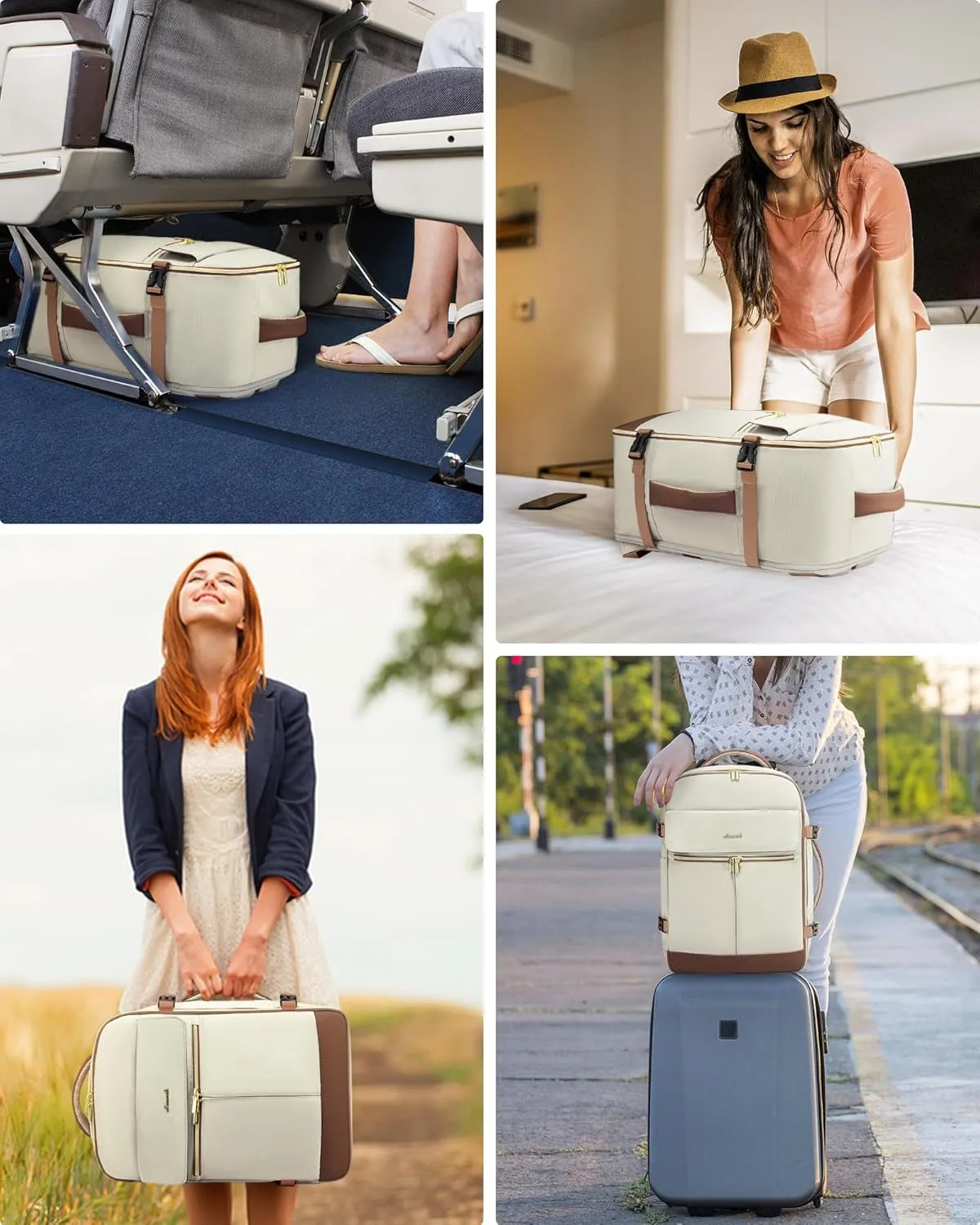 LOVEVOOK Travel Backpack, Carry On Backpack for Women, 40L Flight Approved Personal Item Backpack, Large Water Resistant Luggage Daypack with 3 Packing Cubes, fits 17inch Laptop, Beige-brown