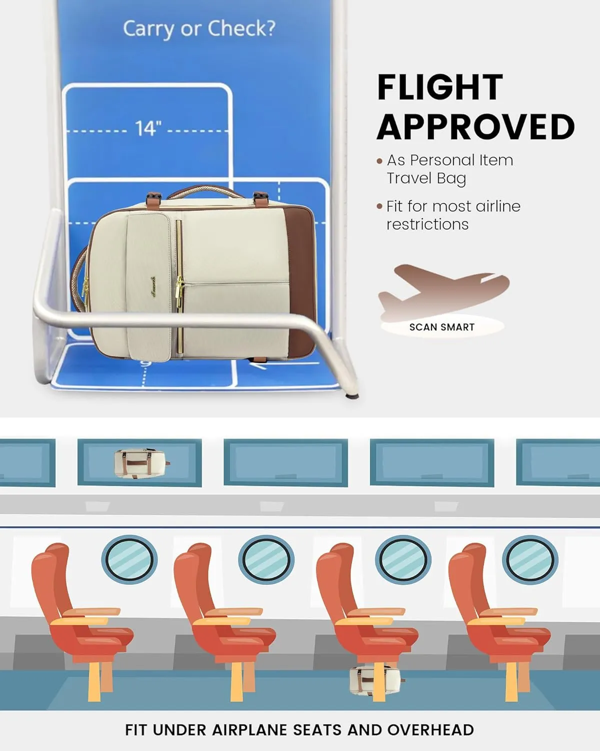 LOVEVOOK Travel Backpack, Carry On Backpack for Women, 40L Flight Approved Personal Item Backpack, Large Water Resistant Luggage Daypack with 3 Packing Cubes, fits 17inch Laptop, Beige-brown