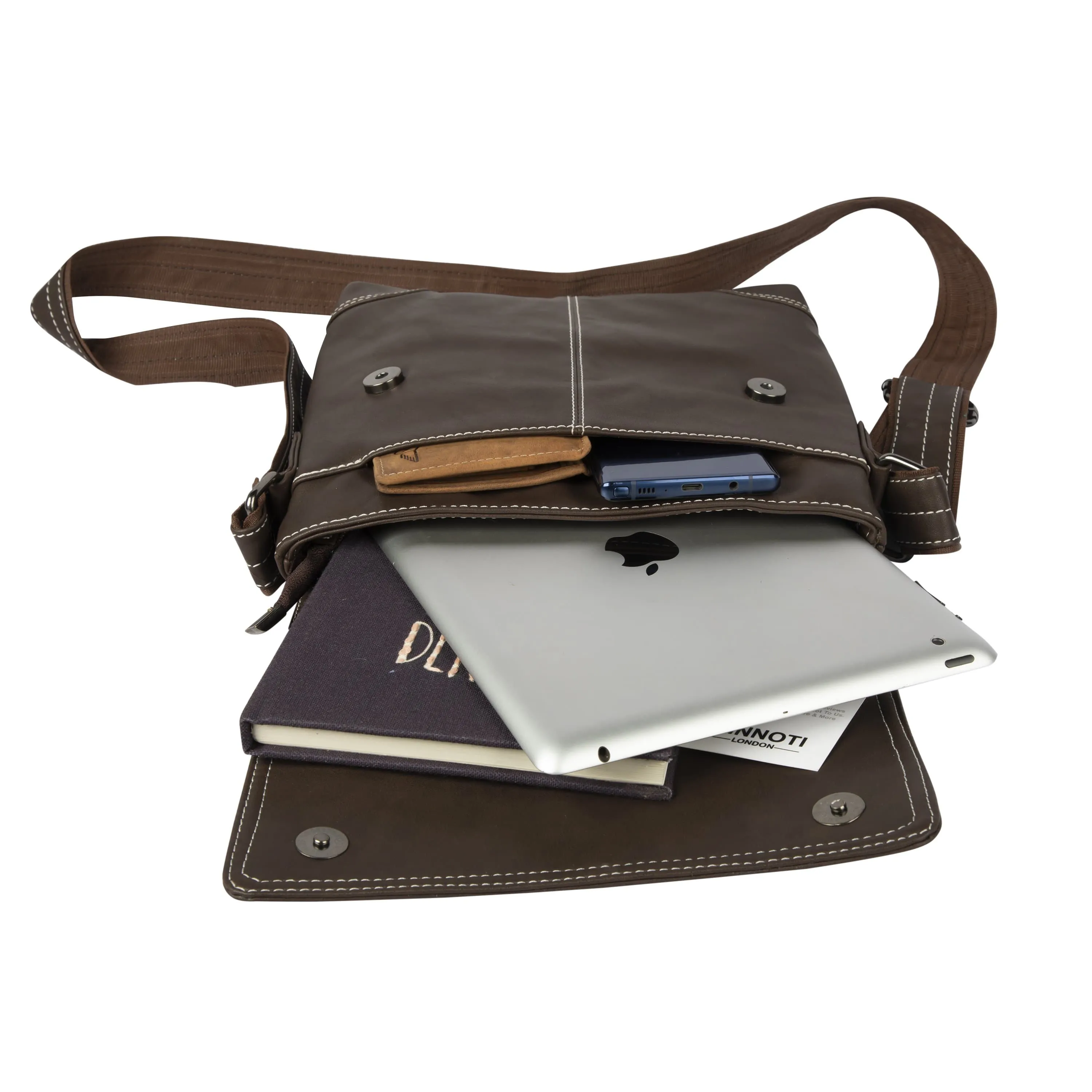 Matte Brown Vegan Leather Messenger Bag
