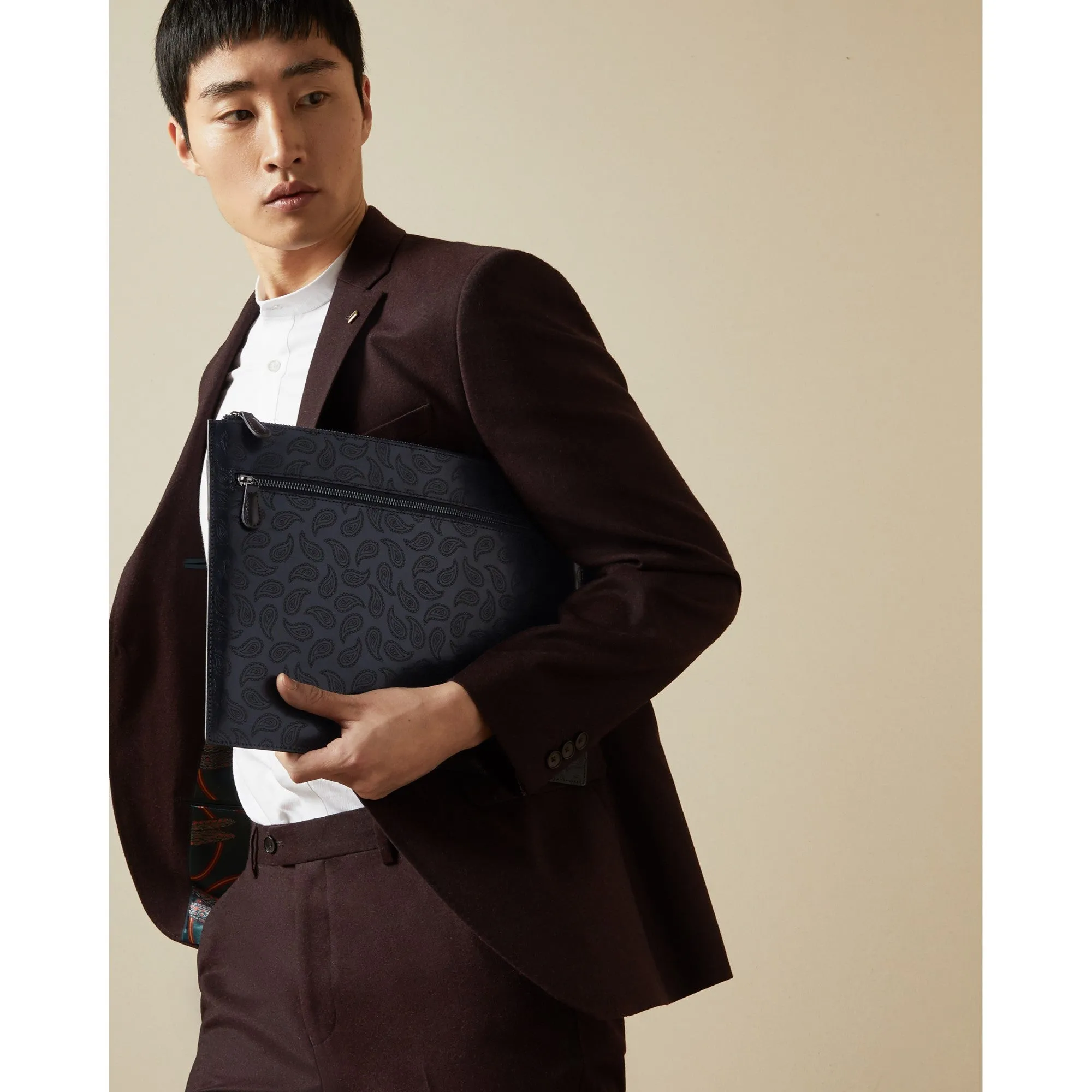 Men Ekcle-Paisley Leather Document Holder - Navy