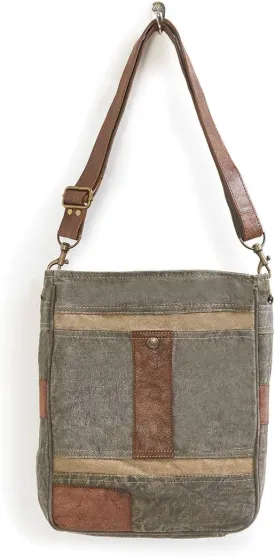 Mona B. Dakota Upcycled Canvas Shoulder Bag, Cameron Crossbody and Ryker Wallet with Vegan Leather Trim MD-5907 (Cameron-Crossbody Charcoal)