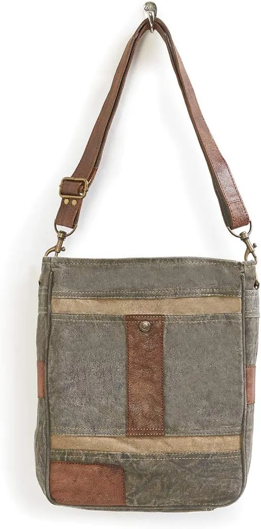 Mona B. Dakota Upcycled Canvas Shoulder Bag, Cameron Crossbody and Ryker Wallet with Vegan Leather Trim MD-5907 (Cameron-Crossbody Charcoal)