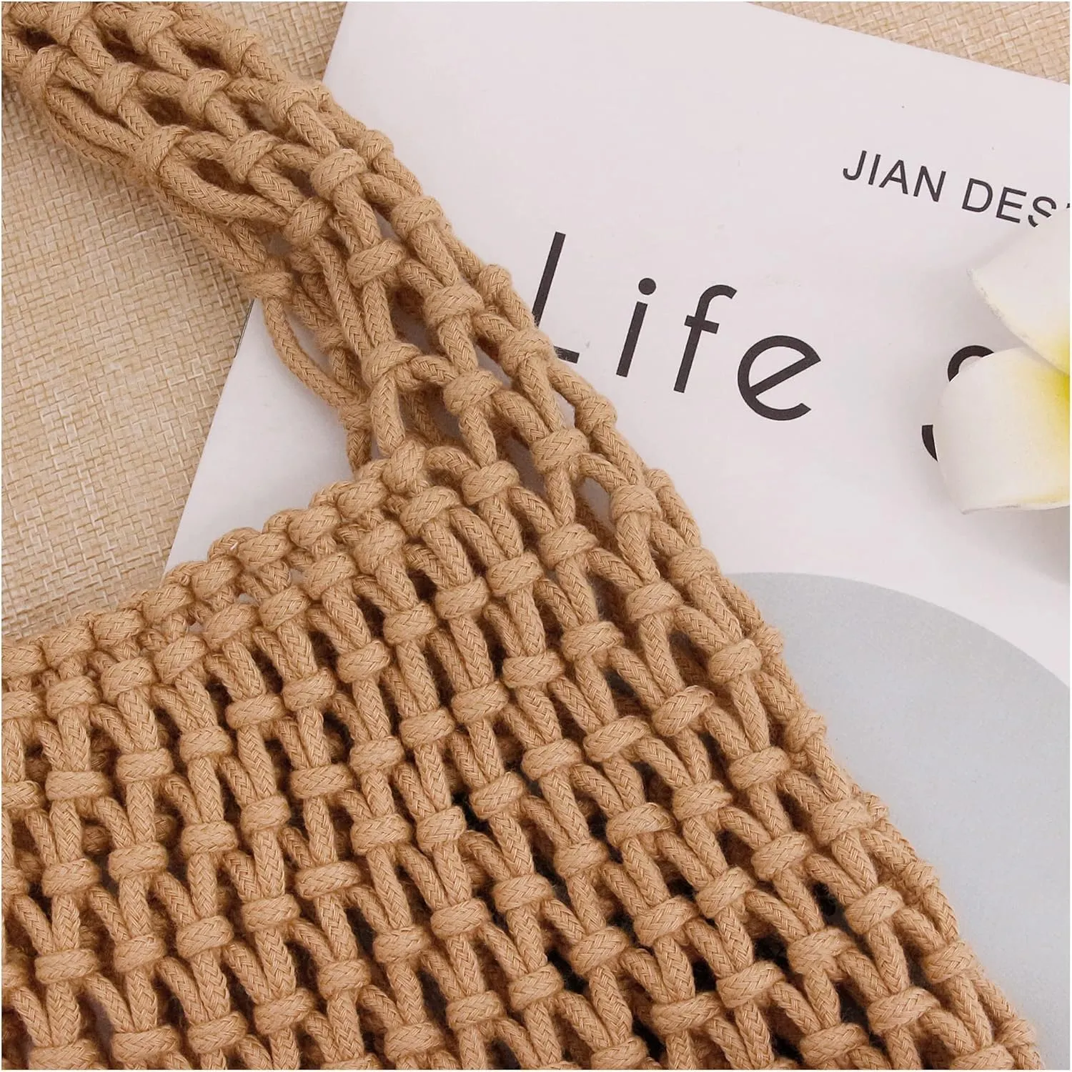 Naimo Straw Beach Bag Large Woven Rattan Shoulder Bag Fishing Net Handbag Cotton Rope Tote Summer Crochet Hobo Bag