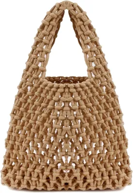 Naimo Straw Beach Bag Large Woven Rattan Shoulder Bag Fishing Net Handbag Cotton Rope Tote Summer Crochet Hobo Bag