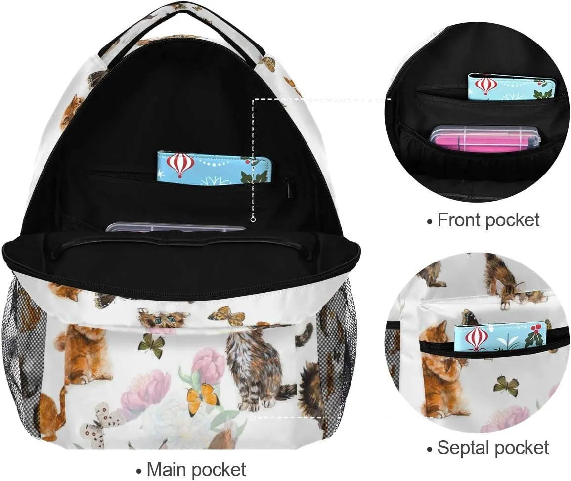 Nander Backpack Travel Lovely Cat Flower Butterfly School Bookbags College Bag for Womens Mens Boys Girls